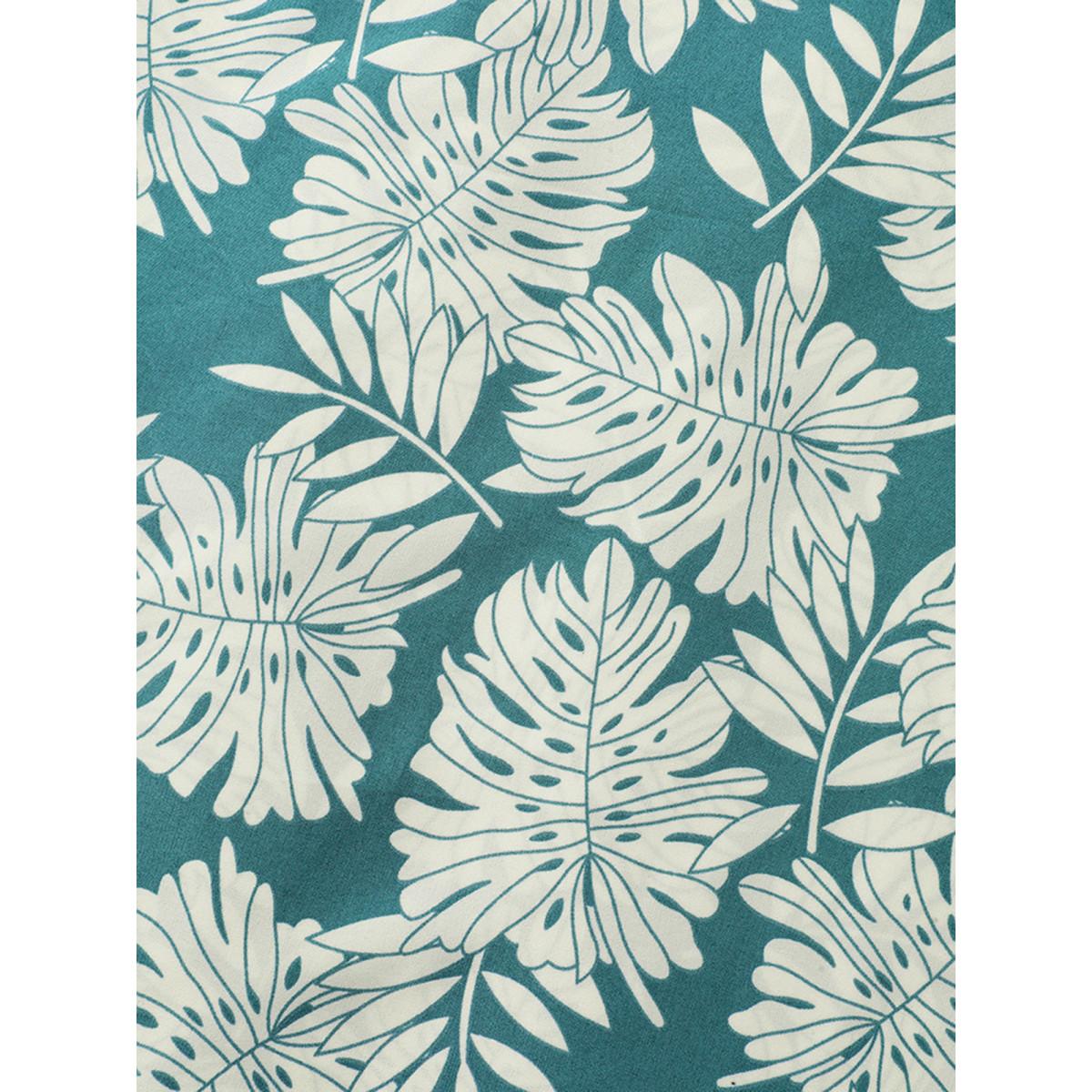 Plus Size Tropical Leaf Pattern Shirred Wide-Leg Pants Women Emerald Resort Wide Leg Mid Rise Vacation Pants BloomChic 26/4X Product Image