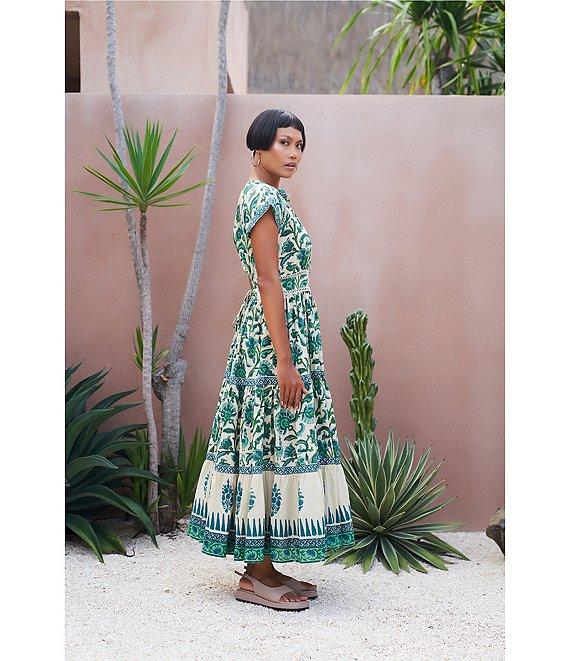 Mo Maya Mojo Printed V-Neck Short Sleeve Flare Midi Dress Product Image