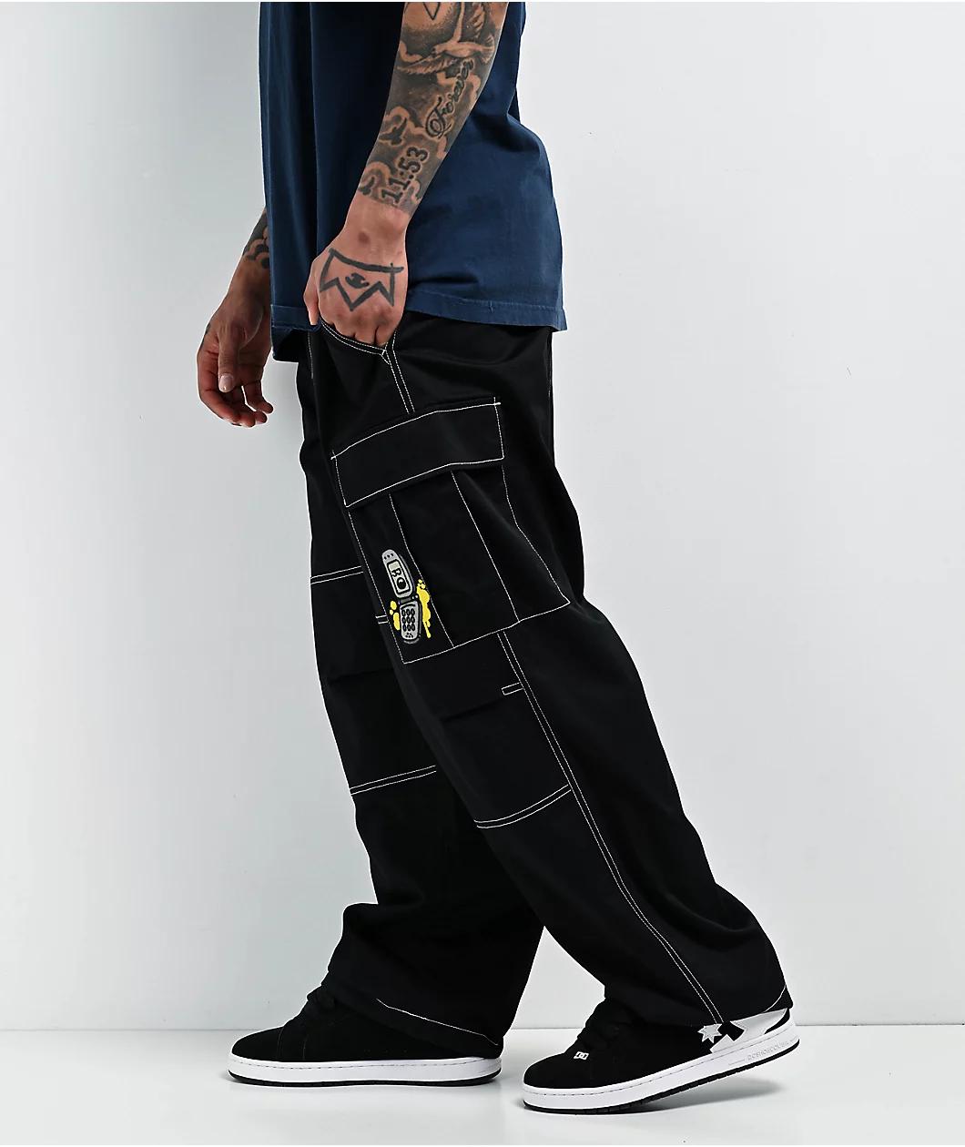 Empyre Ultra Loose Embroidered Cell Phone Black Cargo Pants Product Image