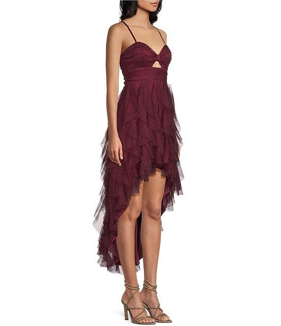 Pear Culture Glitter Mesh Cutout Corkscrew Hi-Low Dress Product Image