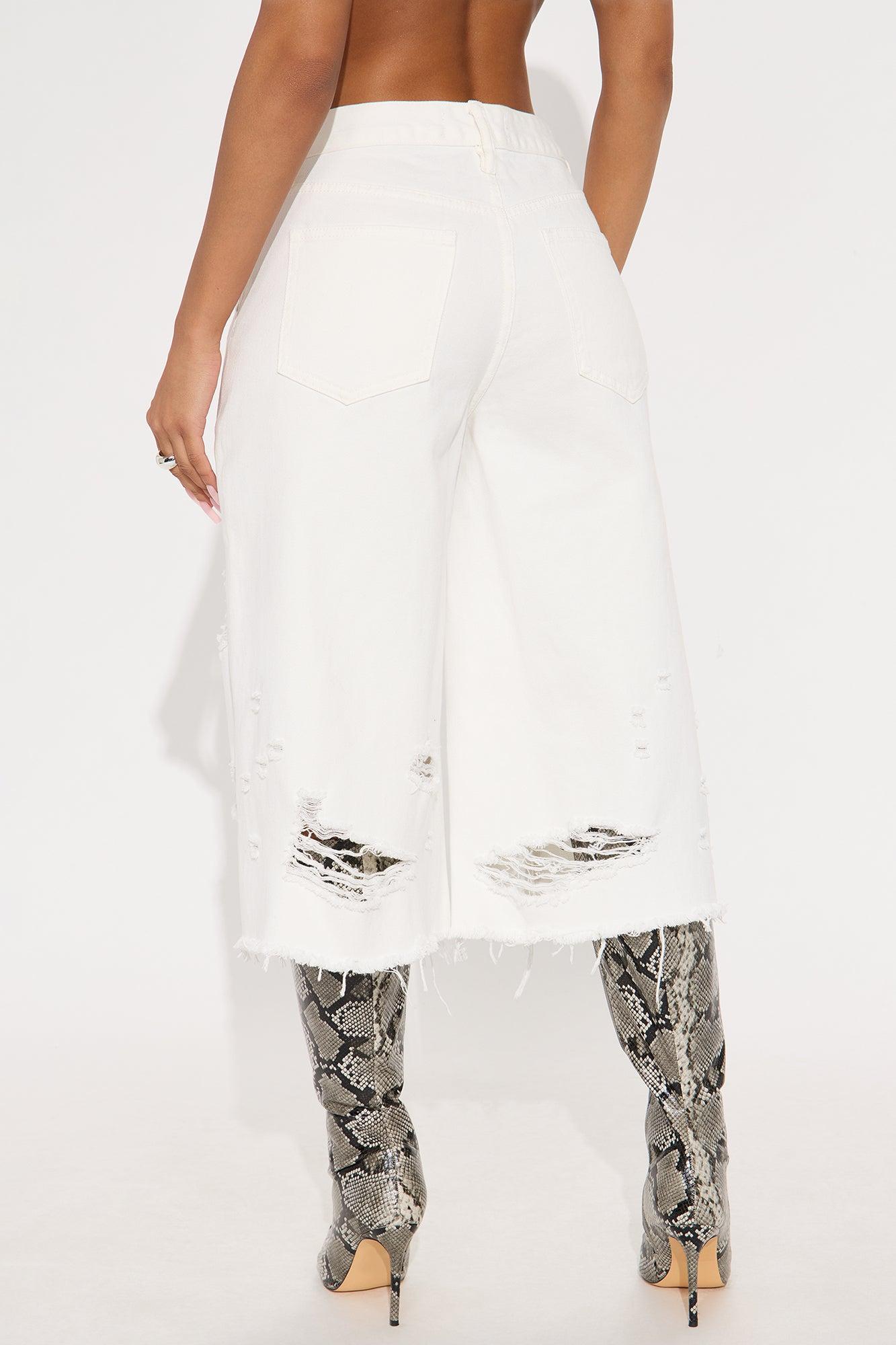 Call My Name Cropped Wide Leg Jeans - White Female Product Image