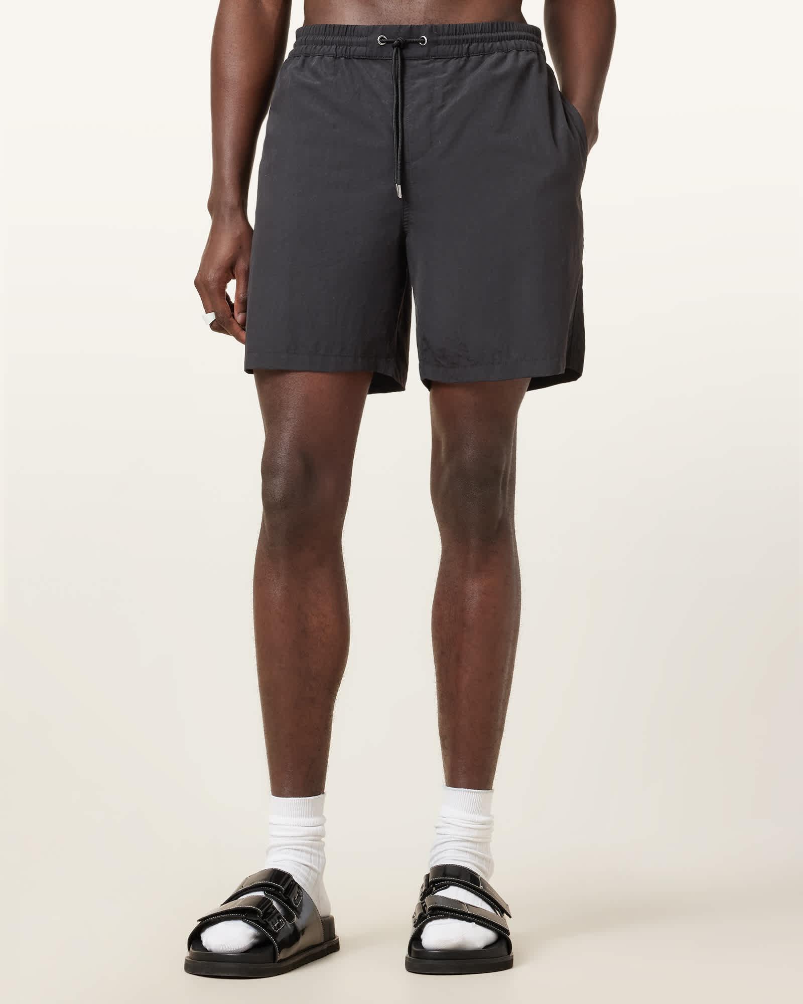 Warden Elastic Waist Ramskull Swim Shorts Jet Black | ALLSAINTS US Product Image