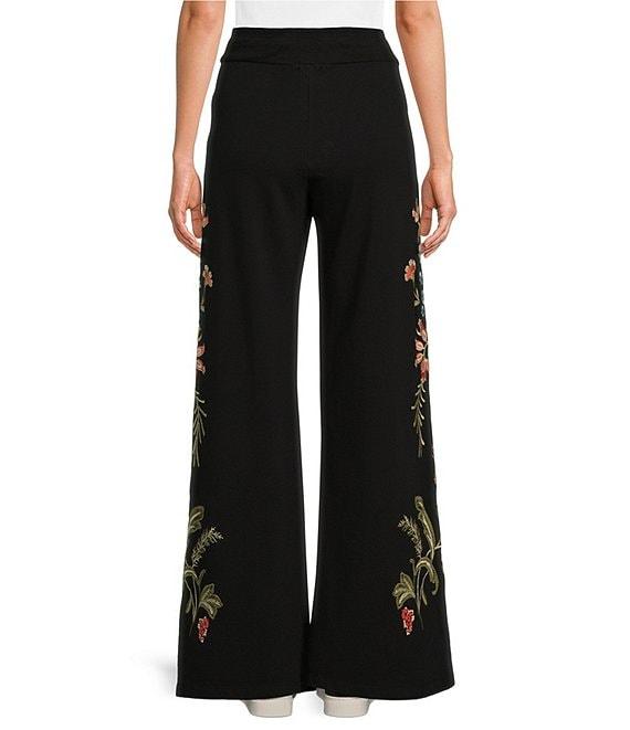 JOHNNY WAS Julianna Placement Floral Embroidered Knit Wide Leg Pants Product Image