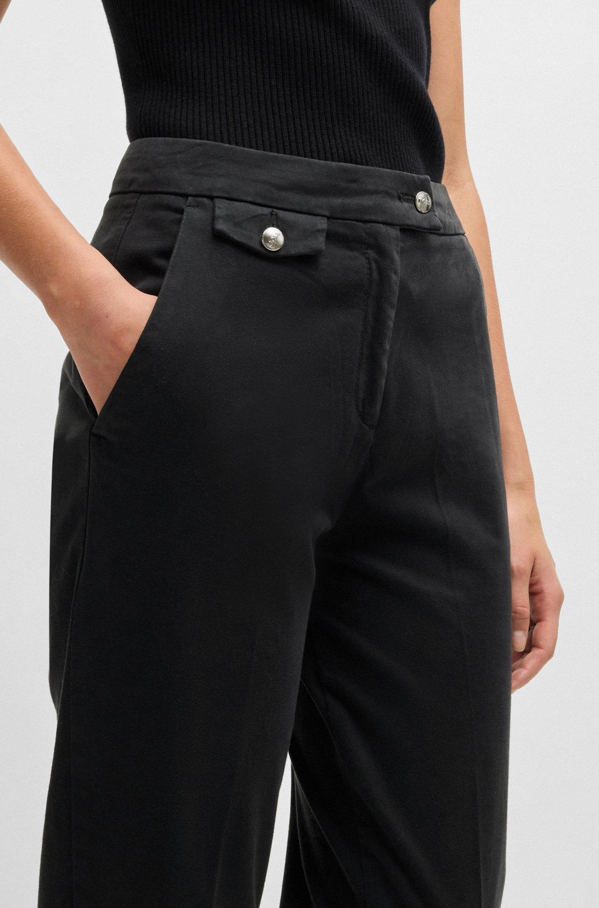 BOSS - Casual trousers in stretch-cotton satin - Black Product Image