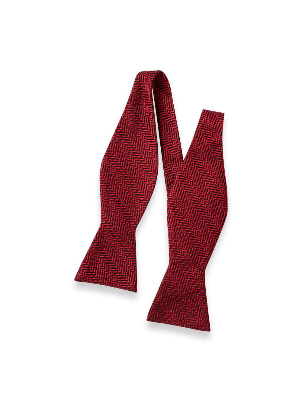 Herringbone Woven Silk Self-tie Bow Tie - Red Product Image