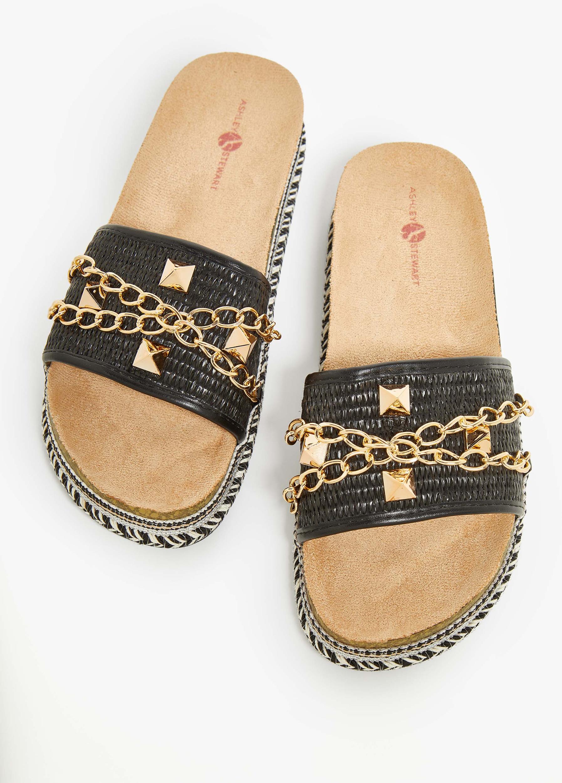 Chain Trimmed Faux Leather Sandals Product Image