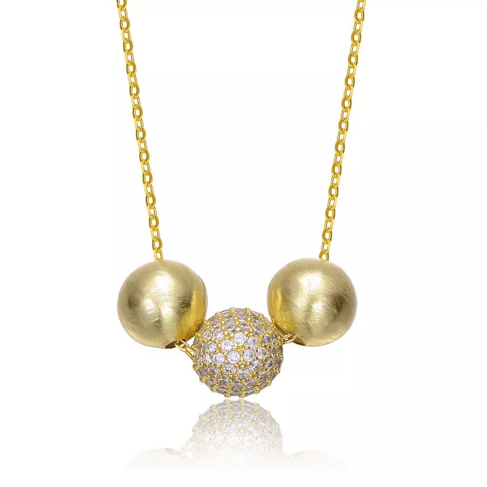 14k Gold Plated Matte & Bright Shine Cubic Zirconia Bead Pendant Necklace, Womens Gold Tone Product Image