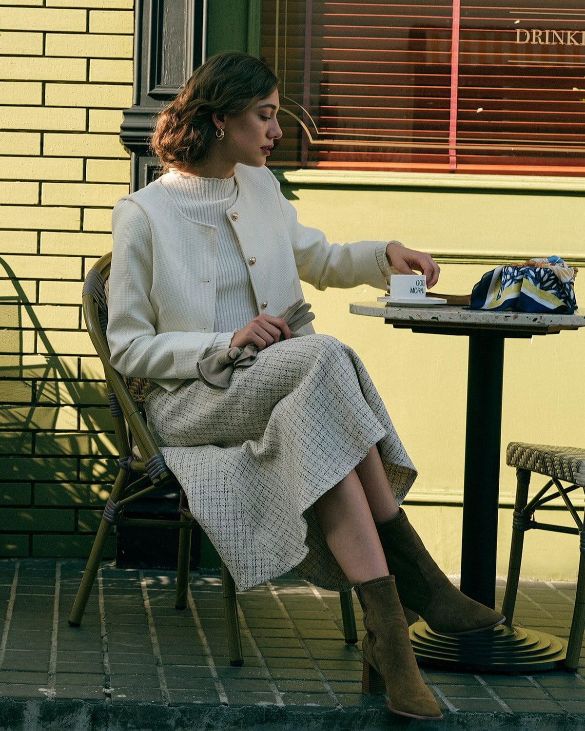 The Solid Cropped Tweed Jacket Female Product Image