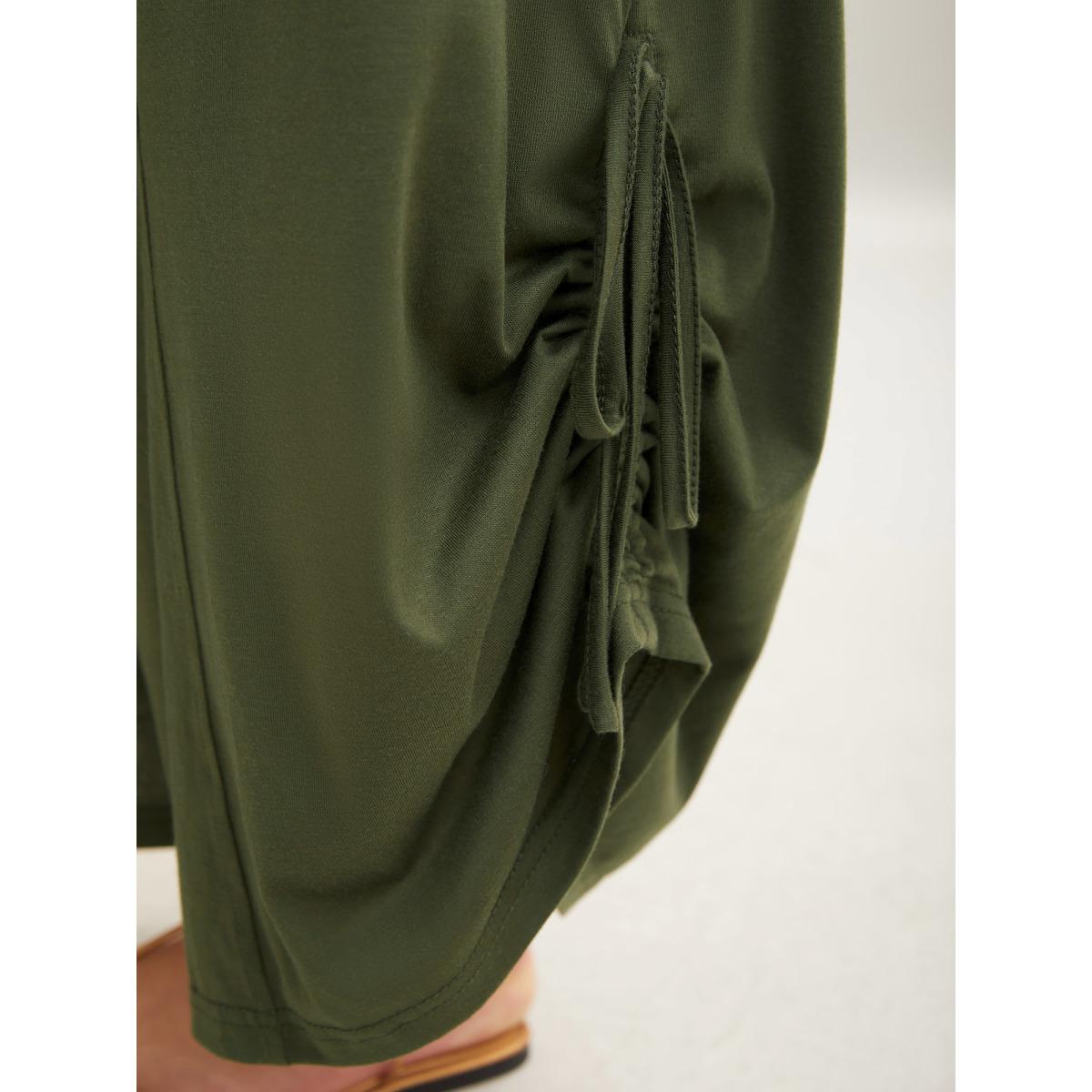 Plus Size ArmyGreen Tie-Up Hem Pull-Over Stretch Jumpsuit Women Short sleeve V-neck Vacation Loose Jumpsuits BloomChic 18-20/2X Product Image