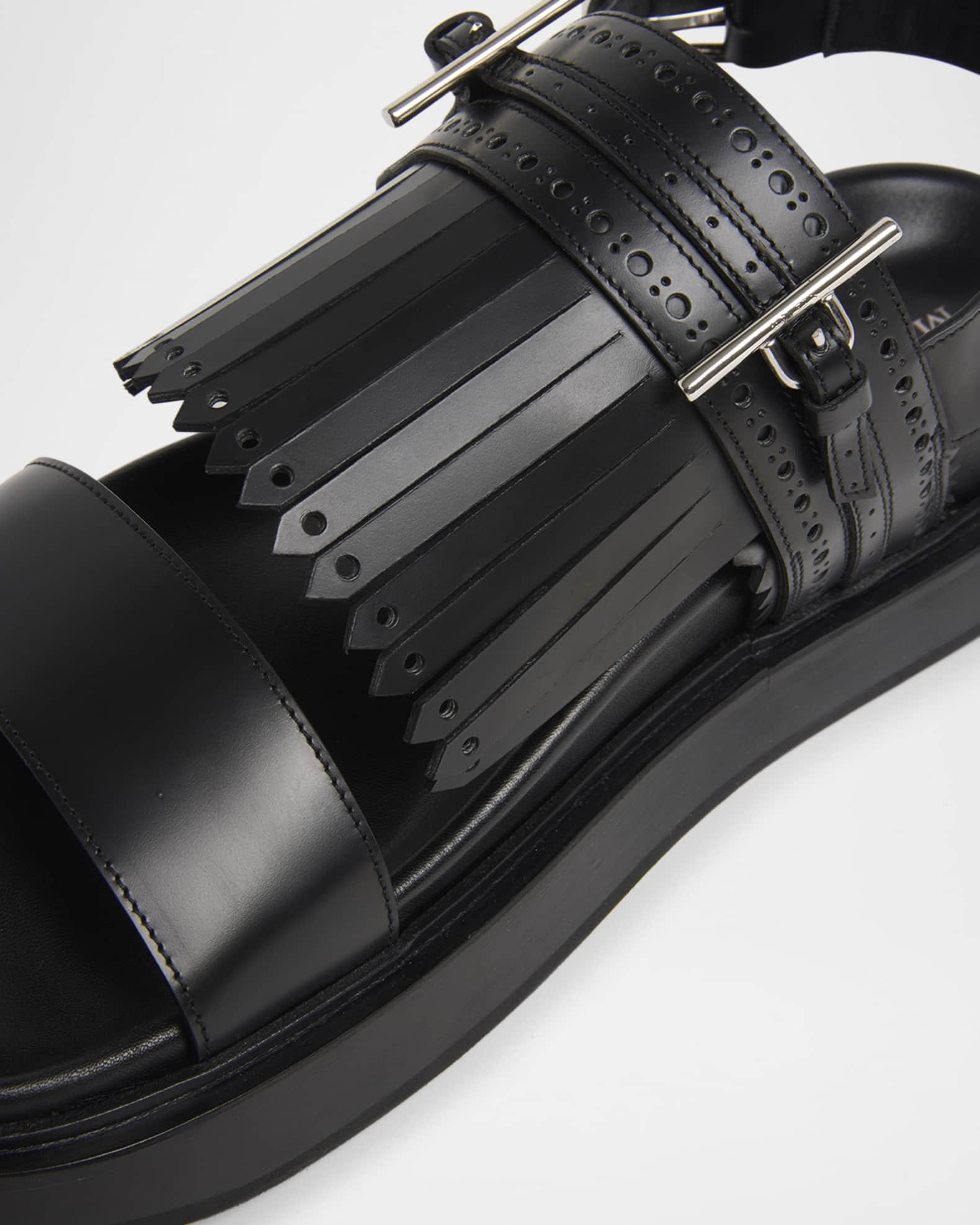 Men's Brogue Fringe Leather Sandals Product Image