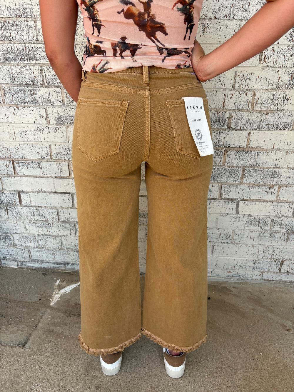 Risen Tummy Control Rise Crop Wide Pants-2 Colors Product Image