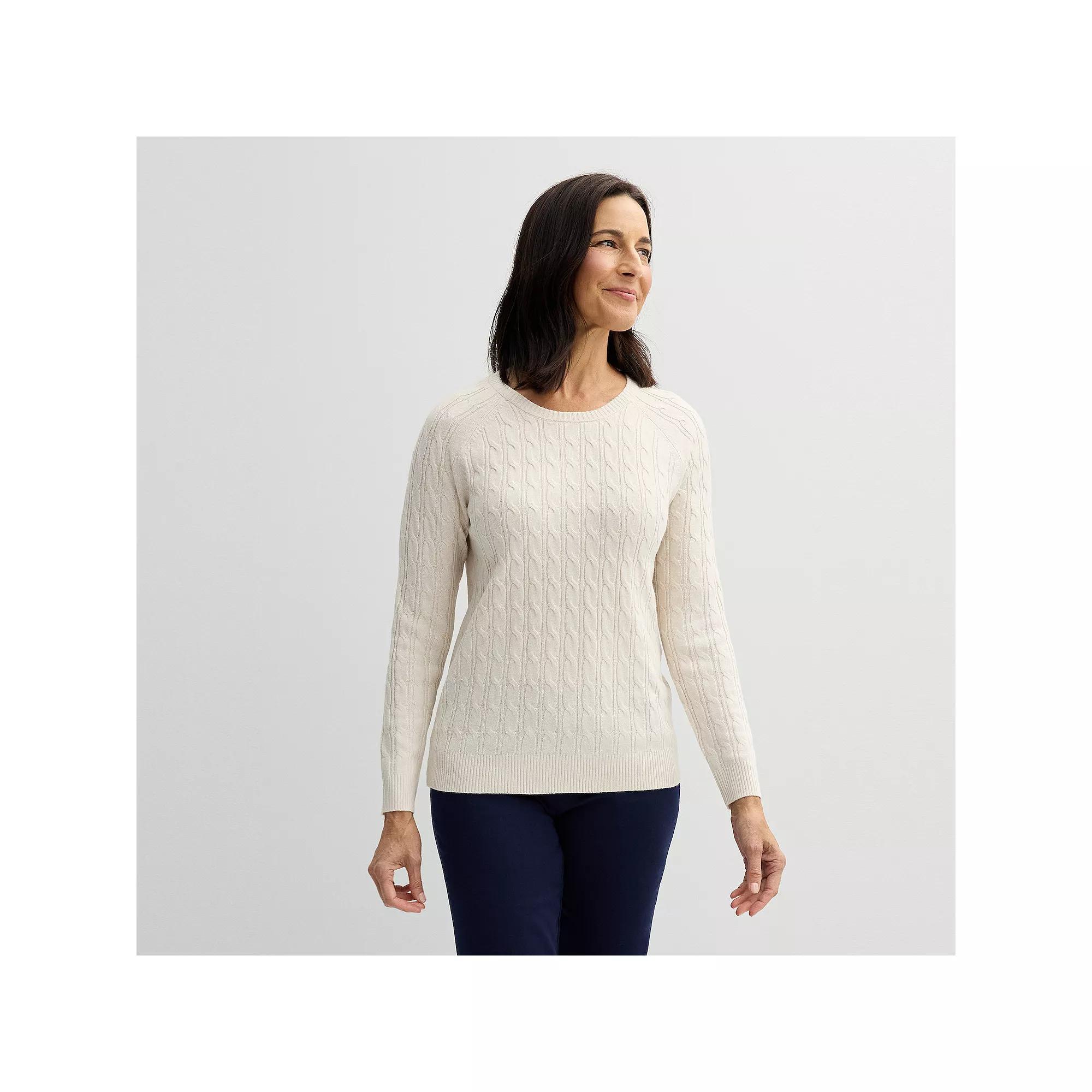 Petite Croft & Barrow® The Extra Soft Cabled Crewneck Sweater, Women's,  Product Image