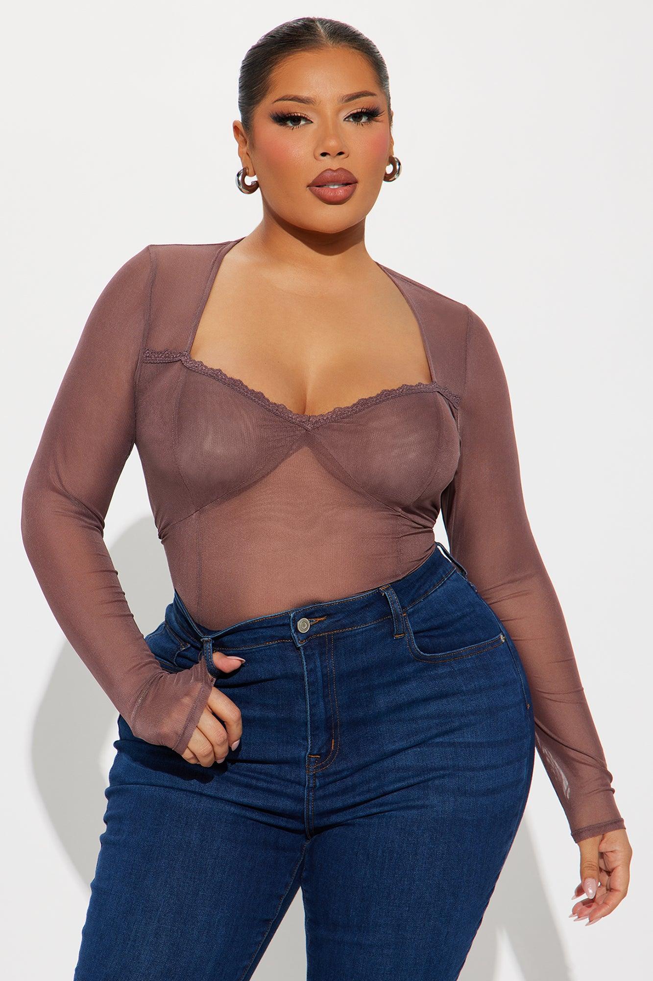 Heather Mesh Long Sleeve Top - Brown Product Image