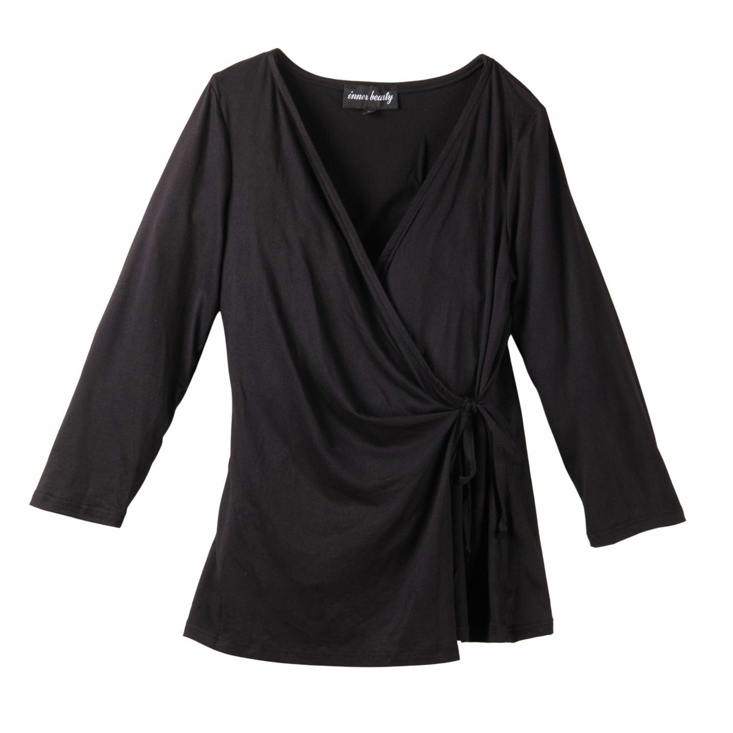 Inner Beauty Solid 3/4 Sleeve Surplice Front V-Neck Top Product Image