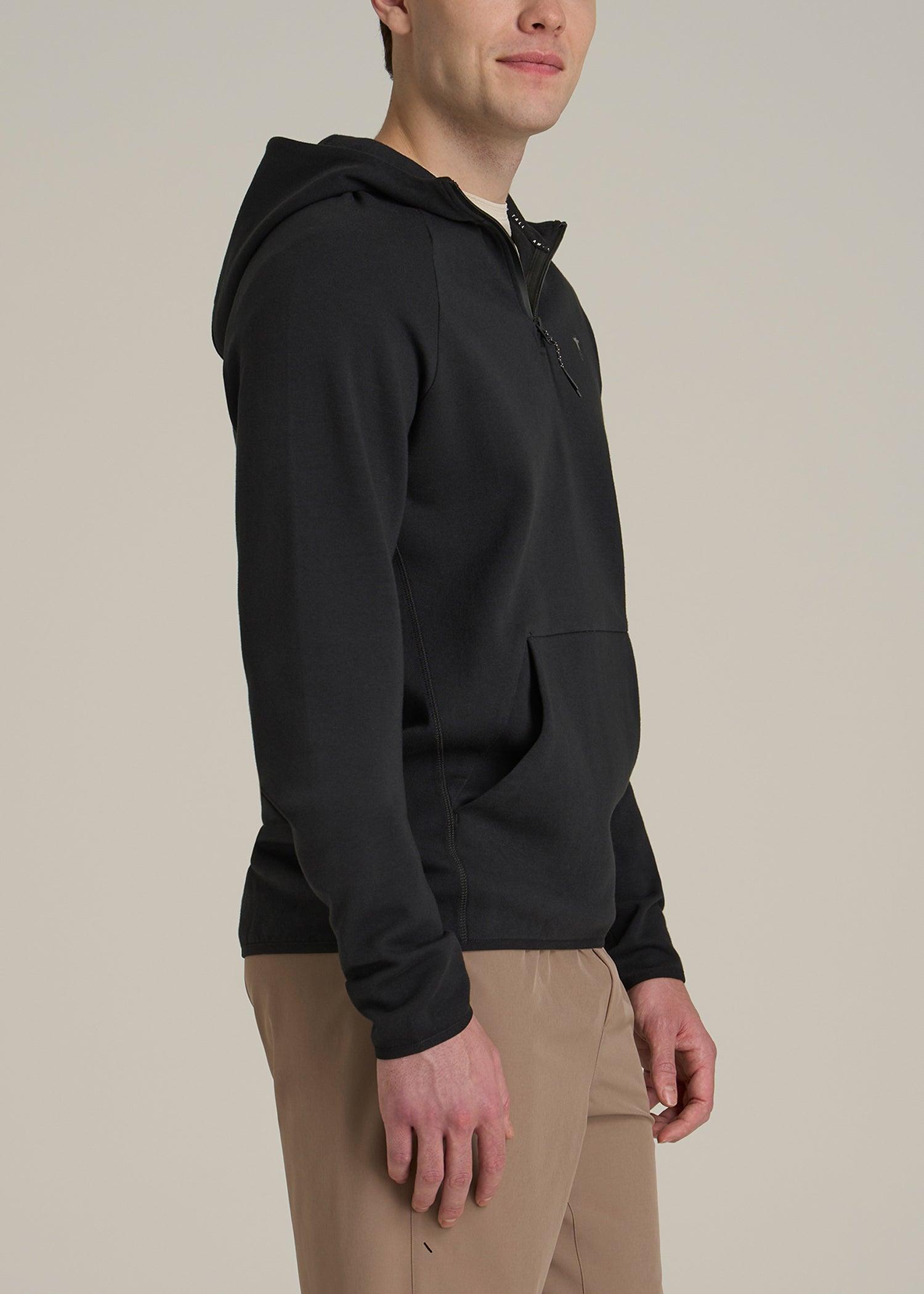 Tech Motion Fleece Hooded Popover for Tall Men in Black Male Product Image
