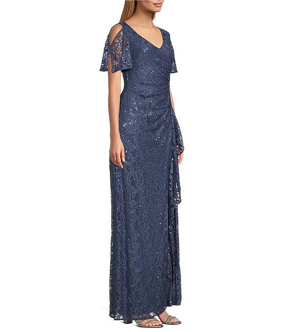 Alex Evenings Short Sleeve Stretch Sequin Lace Dress Product Image