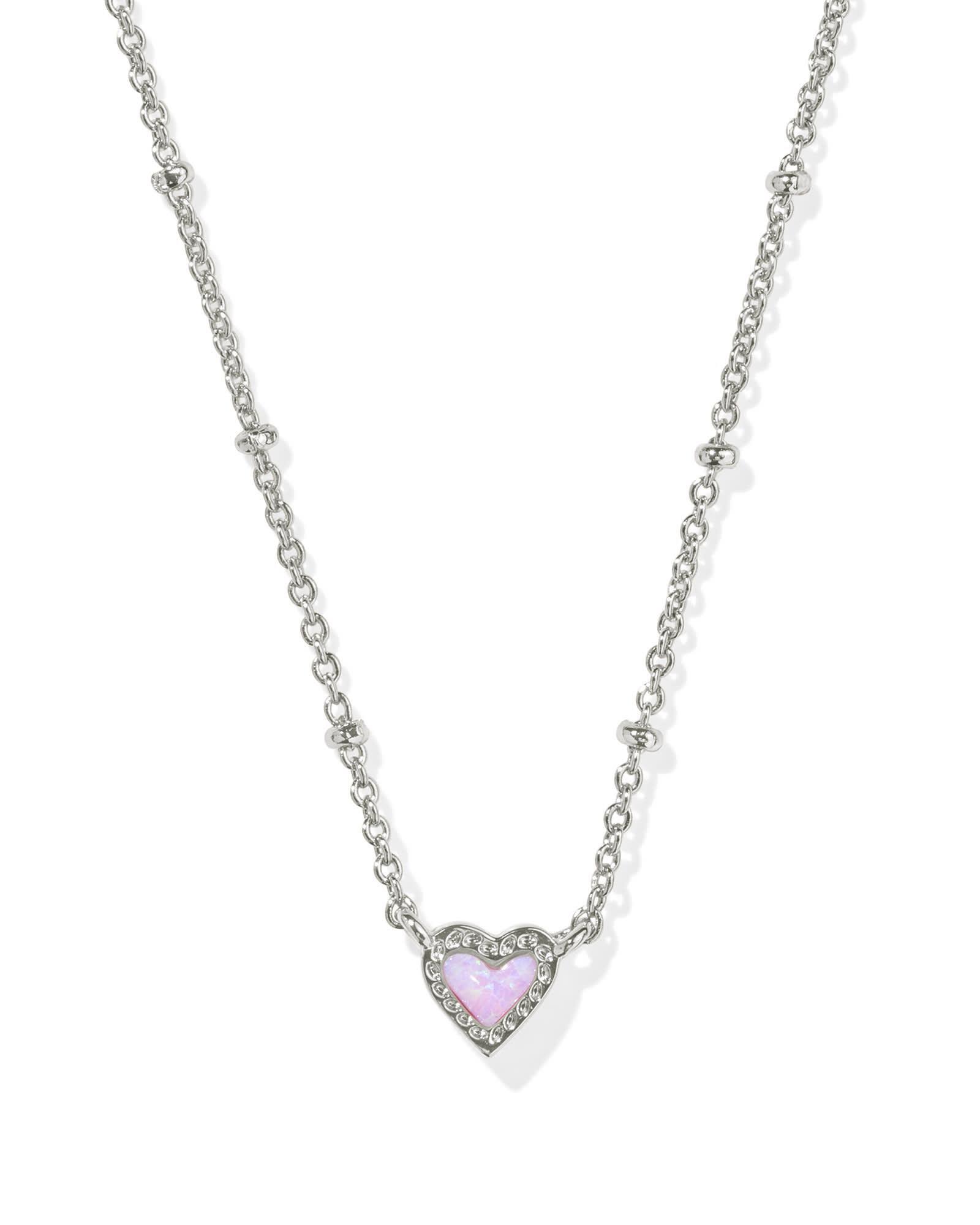 Mini Ari Heart Silver Satellite Short Pendant Necklace in Ivory Mother-of-Pearl Product Image