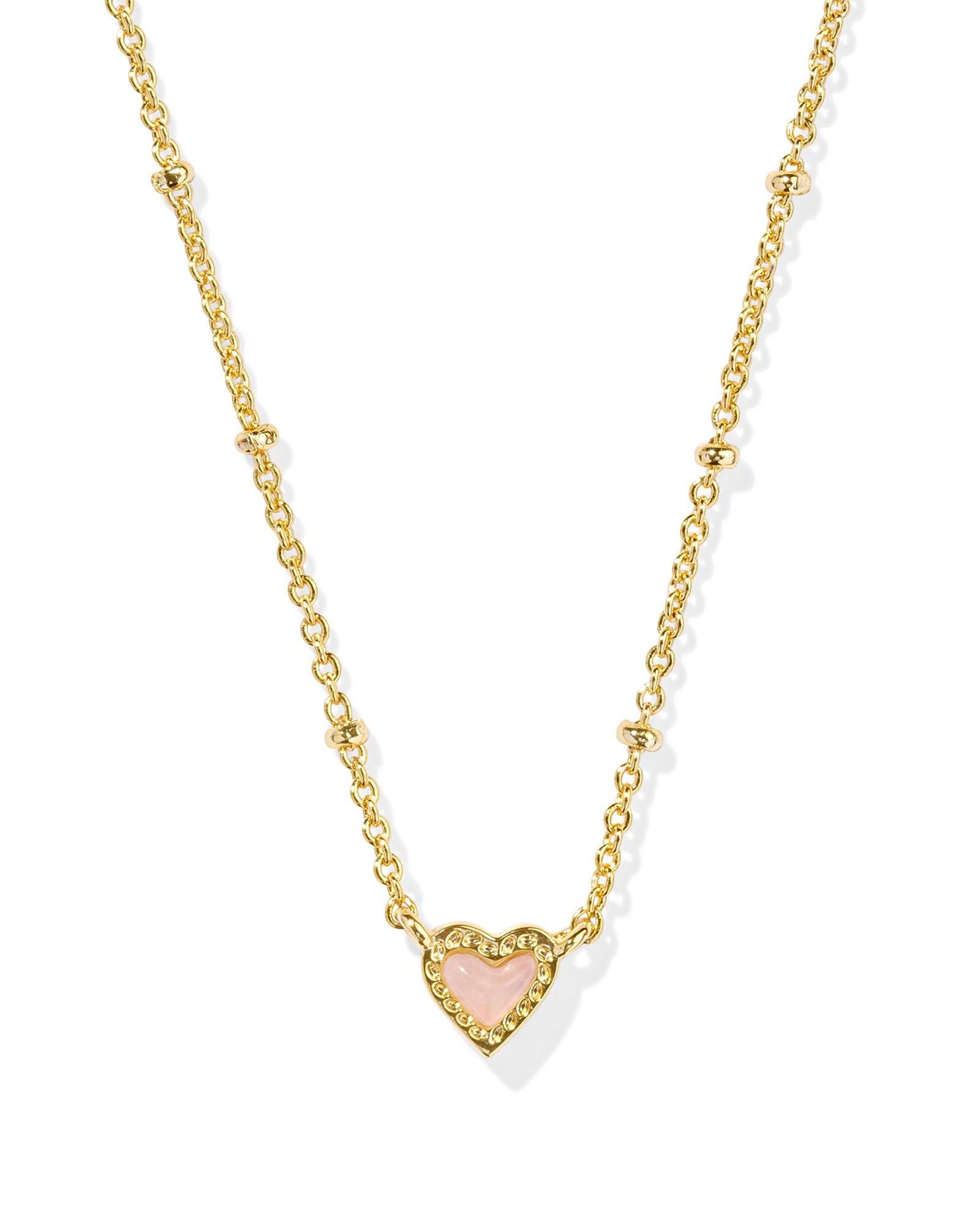 Mini Ari Heart Gold Satellite Short Pendant Necklace in Rose Quartz Product Image