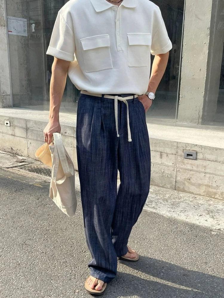 RT No. 19043 PLEATED WIDE STRAIGHT PANTS Product Image