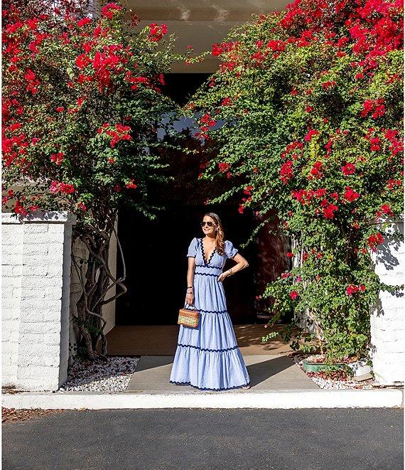 SAIL to SABLE x Style Charade Stripe Print V-Neck Short Sleeve Seersucker Maxi Dress Product Image