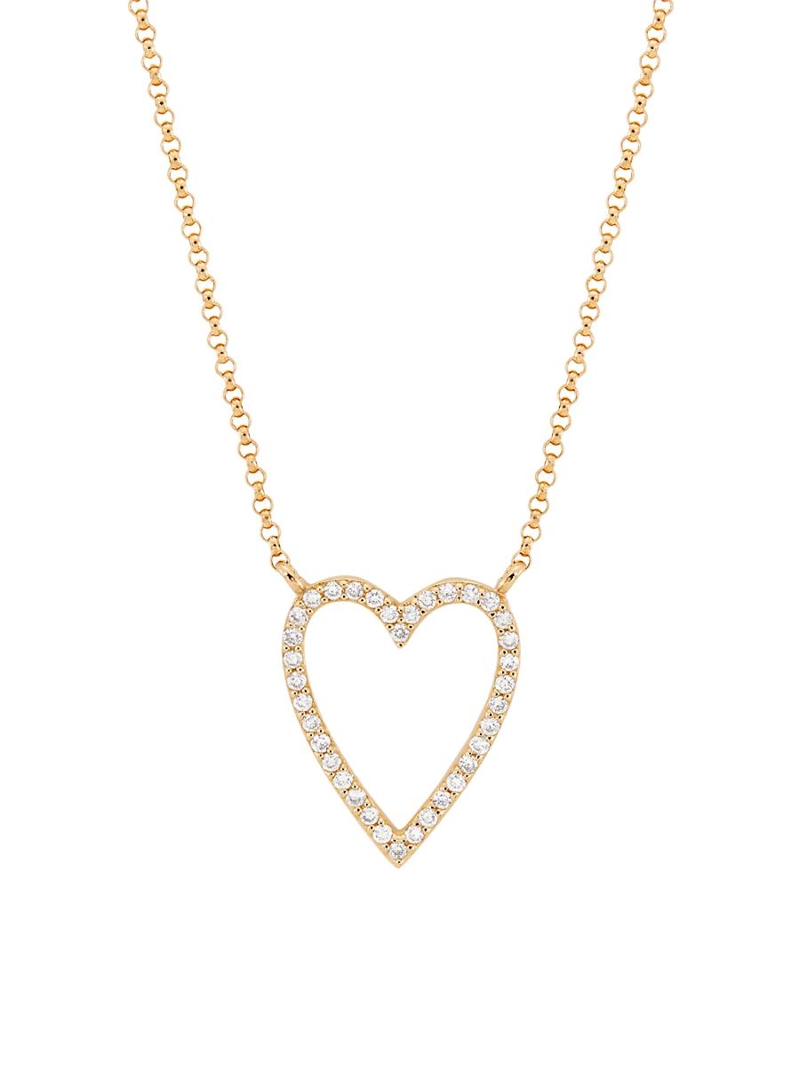 Womens 14K Yellow Gold & 0.16 TCW Diamond Open Heart Pendant Necklace Product Image