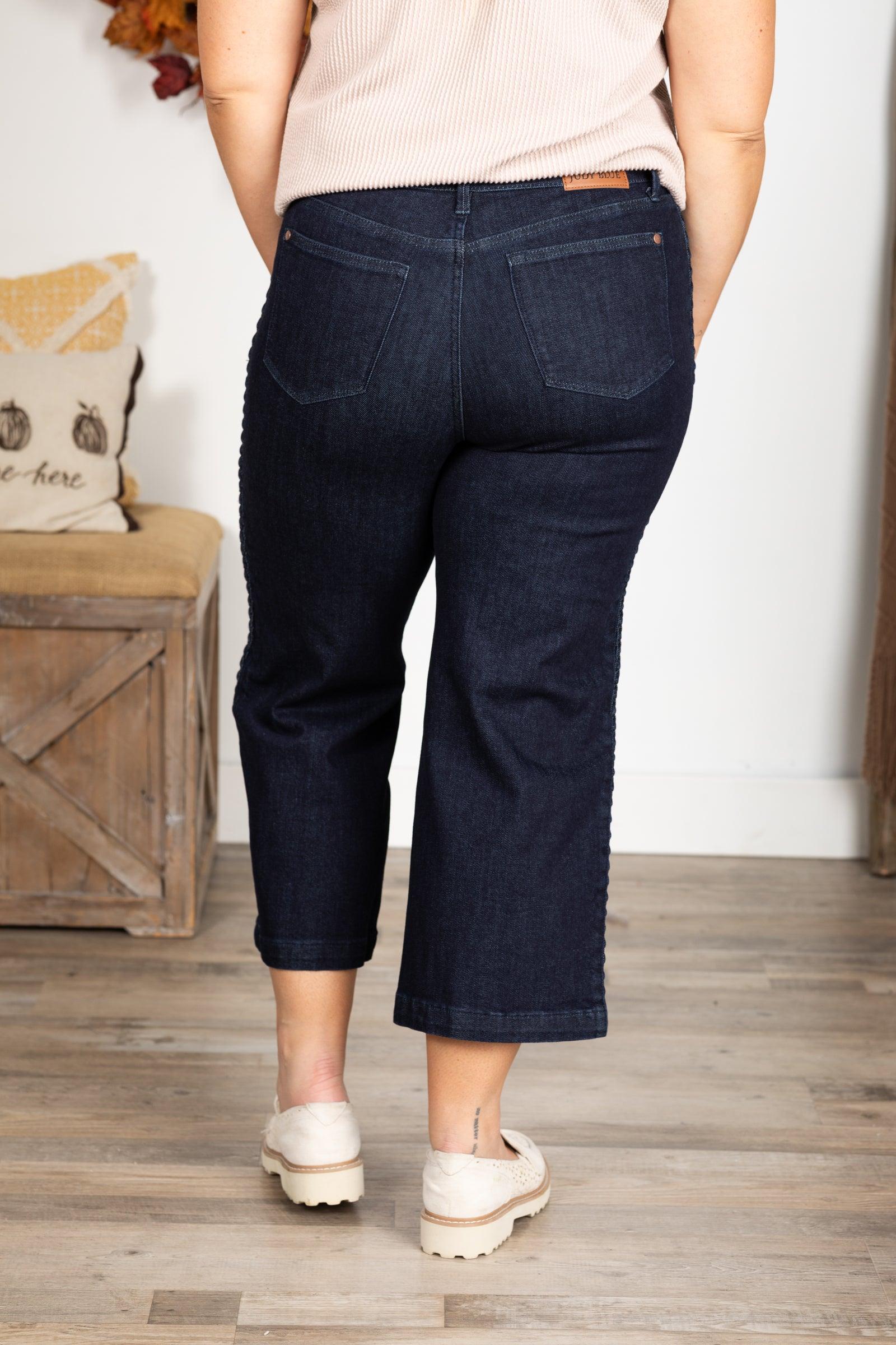 Judy Blue Side Braid Detail Crop Wide Jeans Product Image