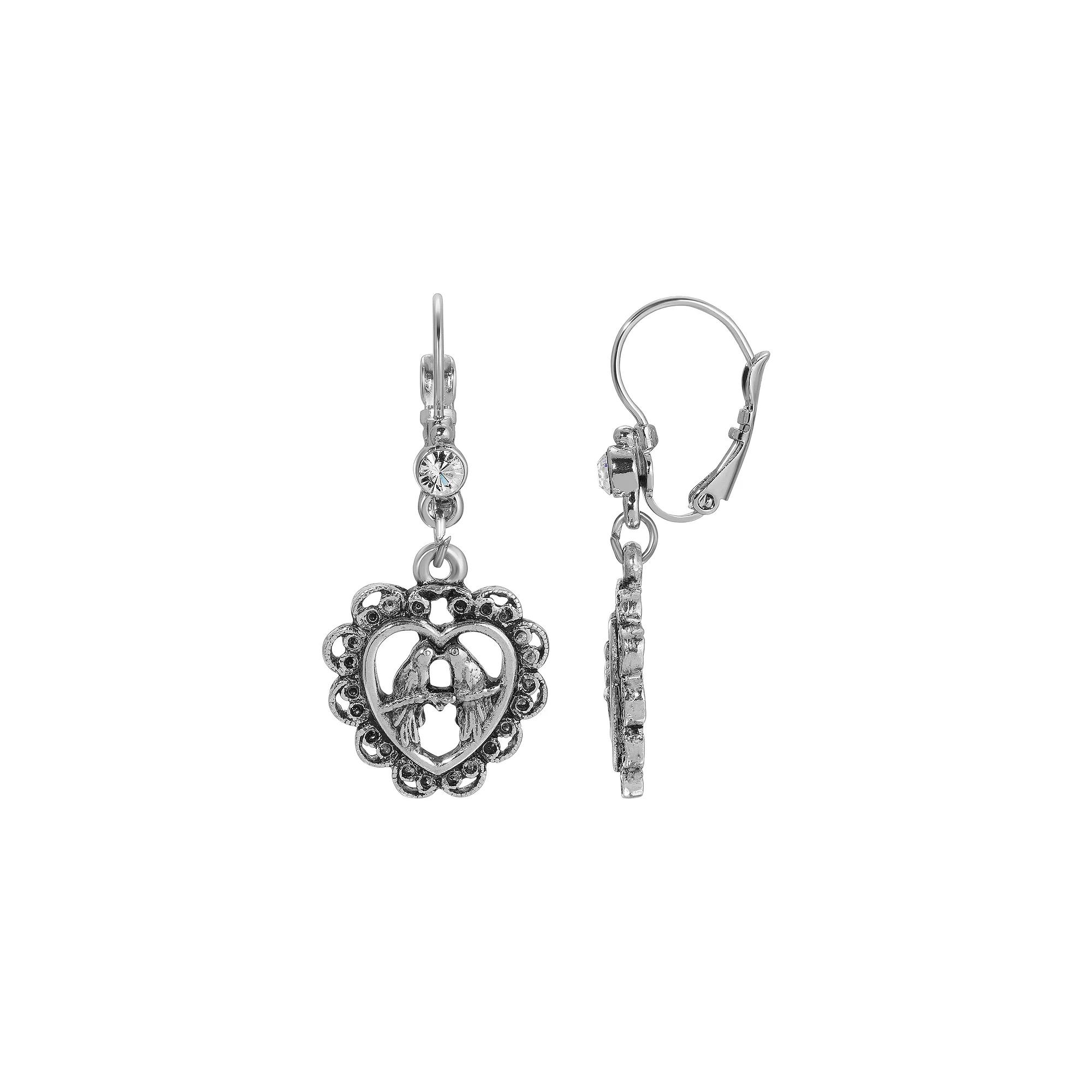 1928 Silver Tone Crystal Lovebirds Drop Earrings, Womens, Gray Product Image