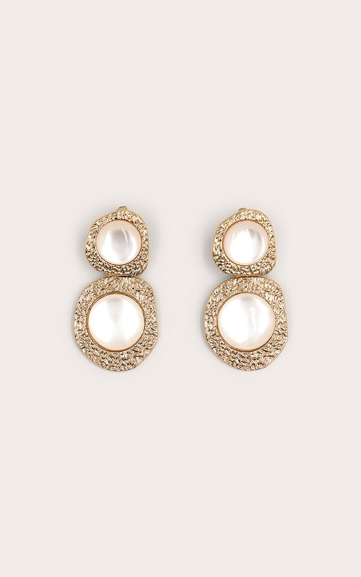 Gold and Ivory Resin Textured Statement Earrings Product Image