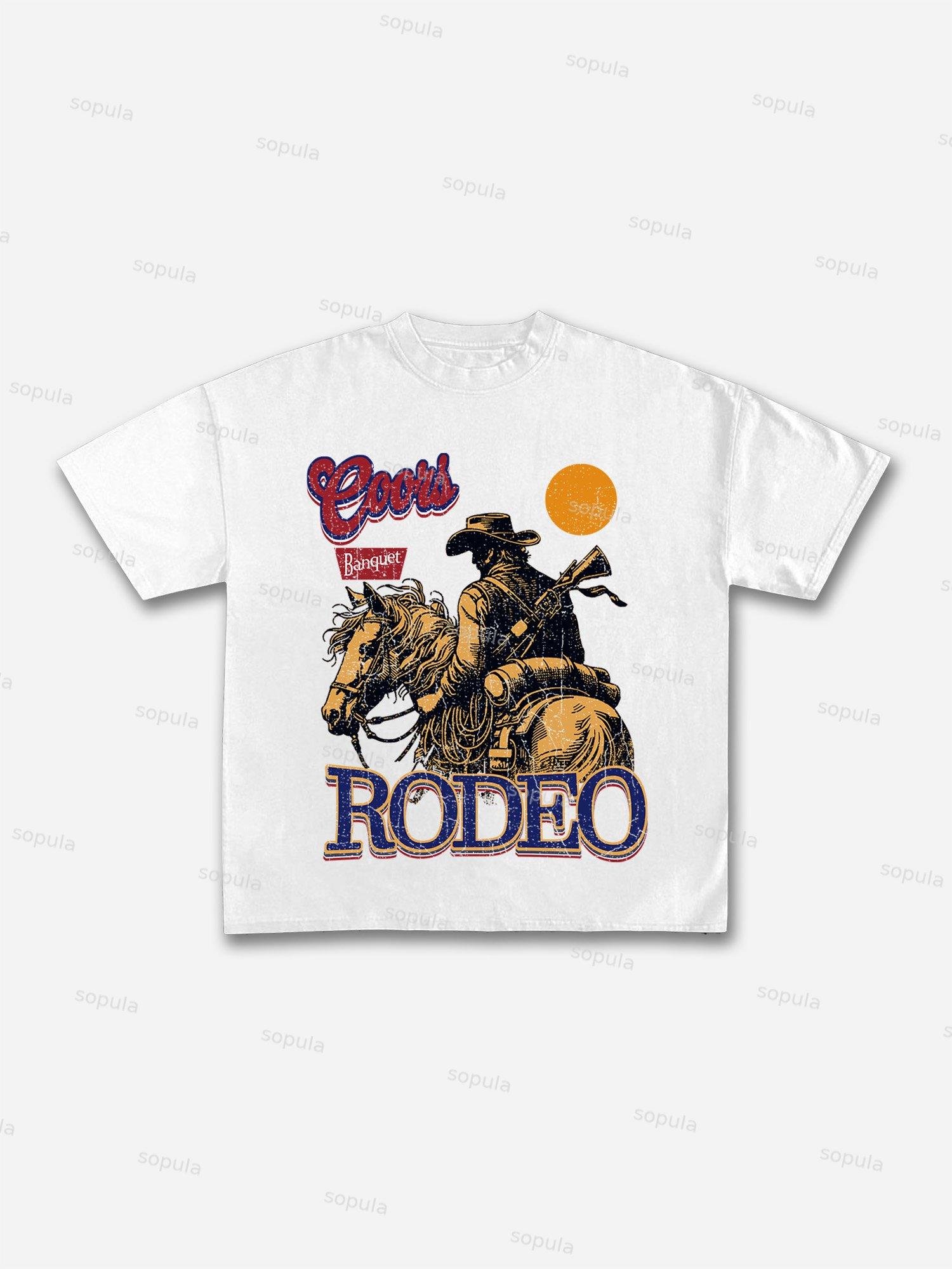 Coors Banquet Rodeo Print Casual Cotton T-shirt Product Image