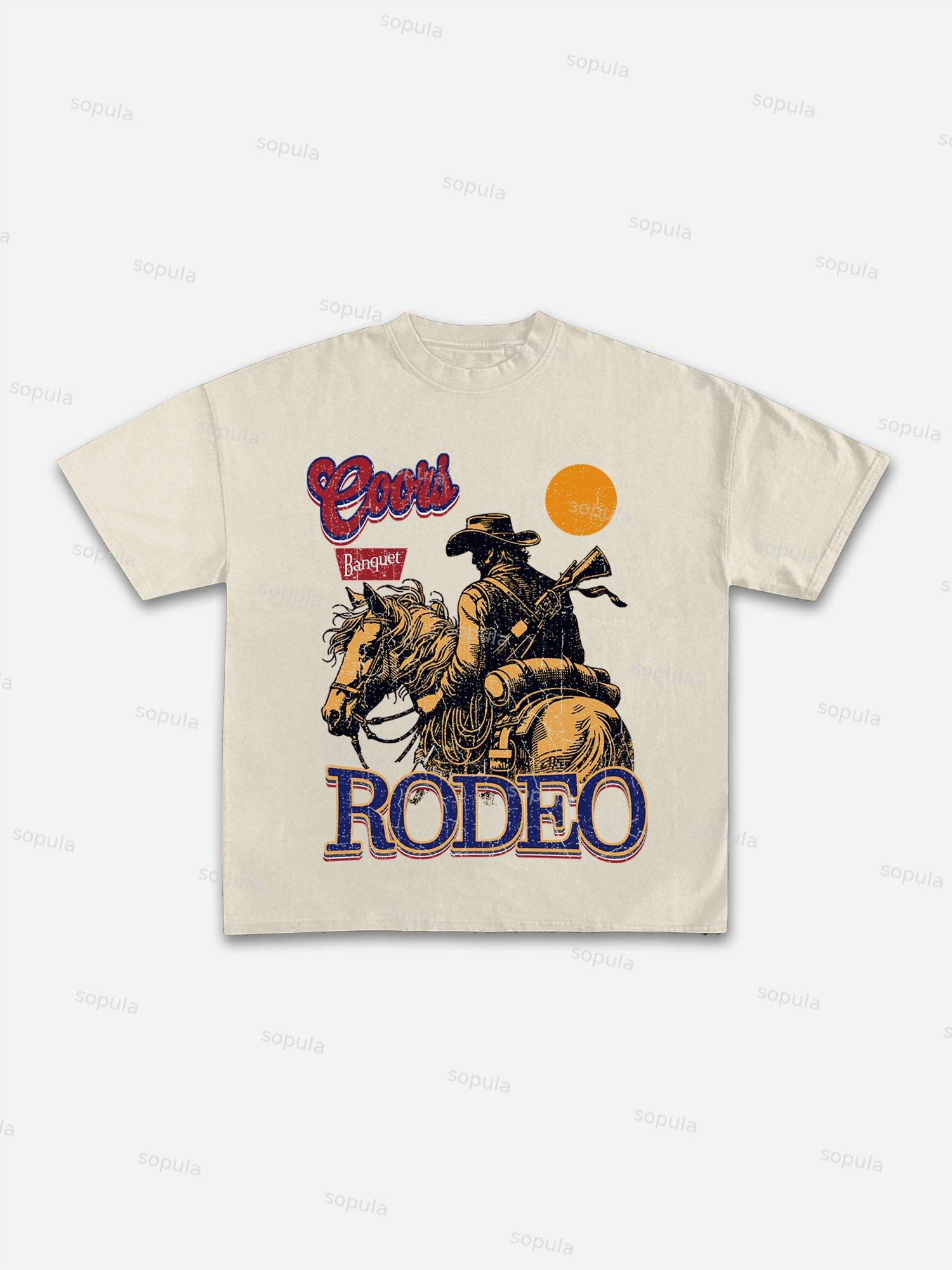 Coors Banquet Rodeo Print Casual Cotton T-shirt Product Image