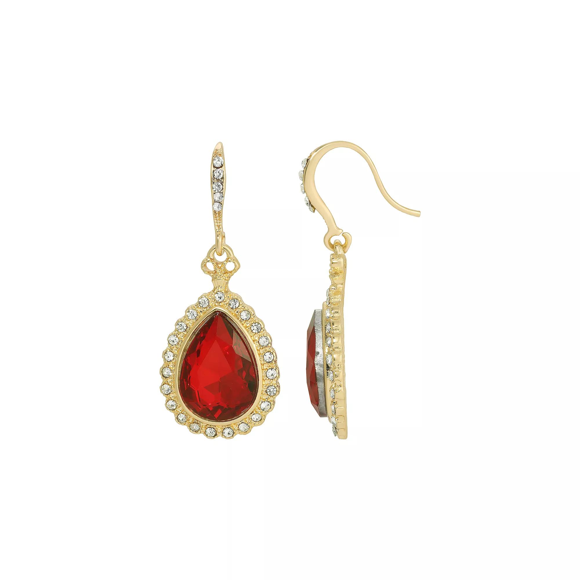 1928 Gold Tone Crystal Teardrop Drop Earrings, Womens, Red Product Image