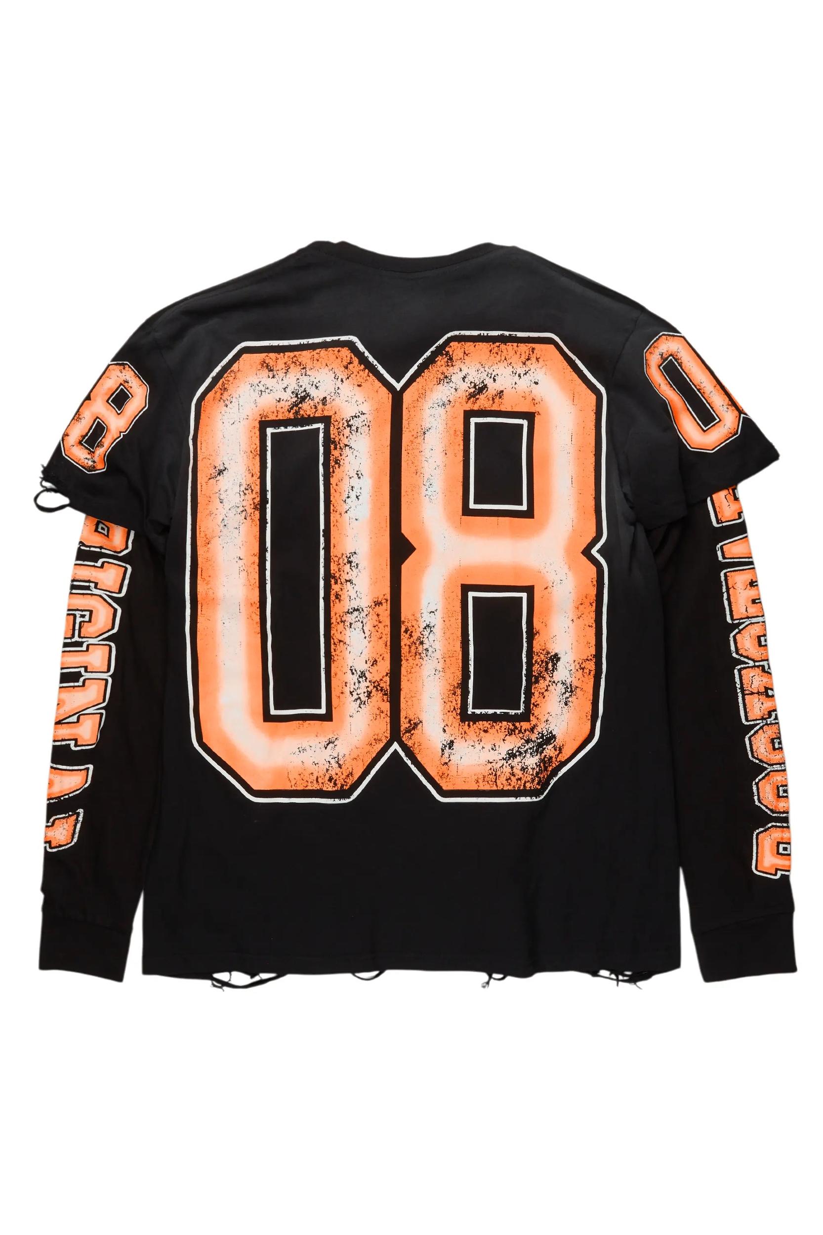 Fields Black/Orange Double Layer Long Sleeve Graphic T-Shirt Male Product Image