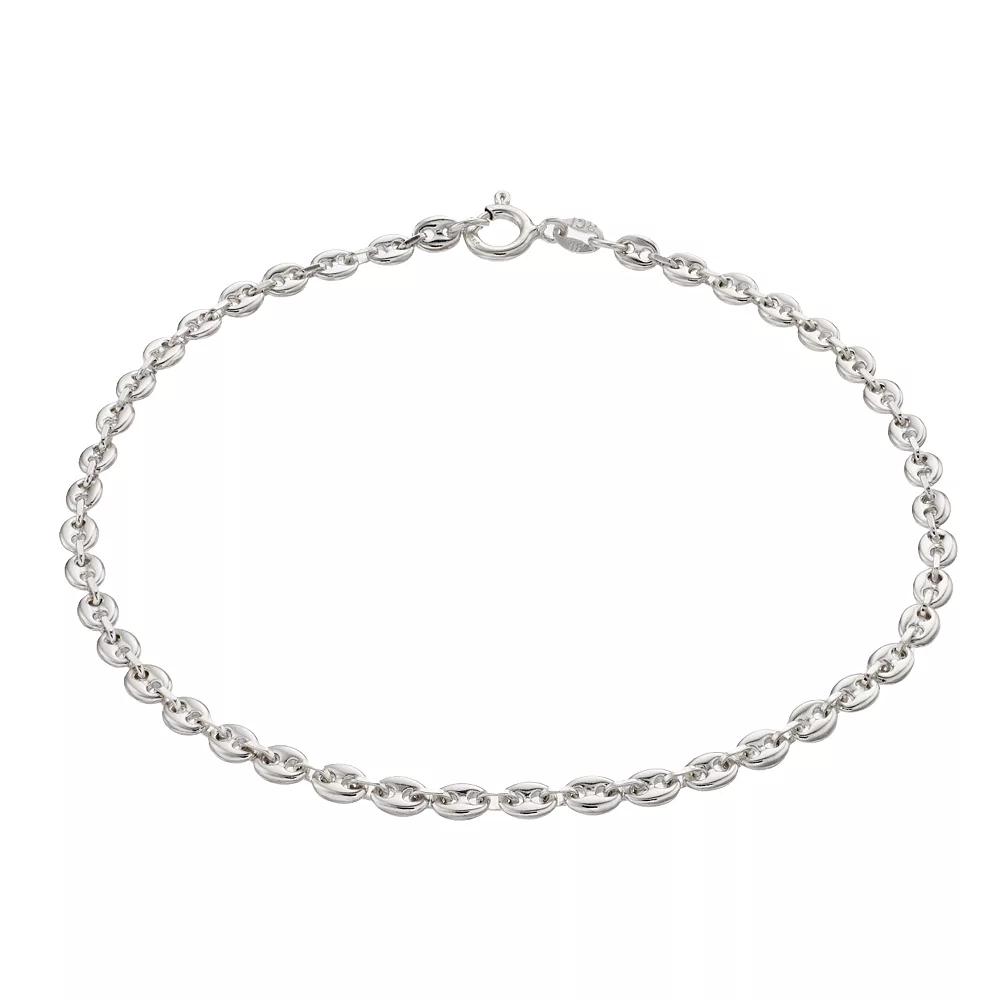 Sterling Silver Puffed Mariner Chain Anklet, Women's, Size: 10", Silver Tone Product Image