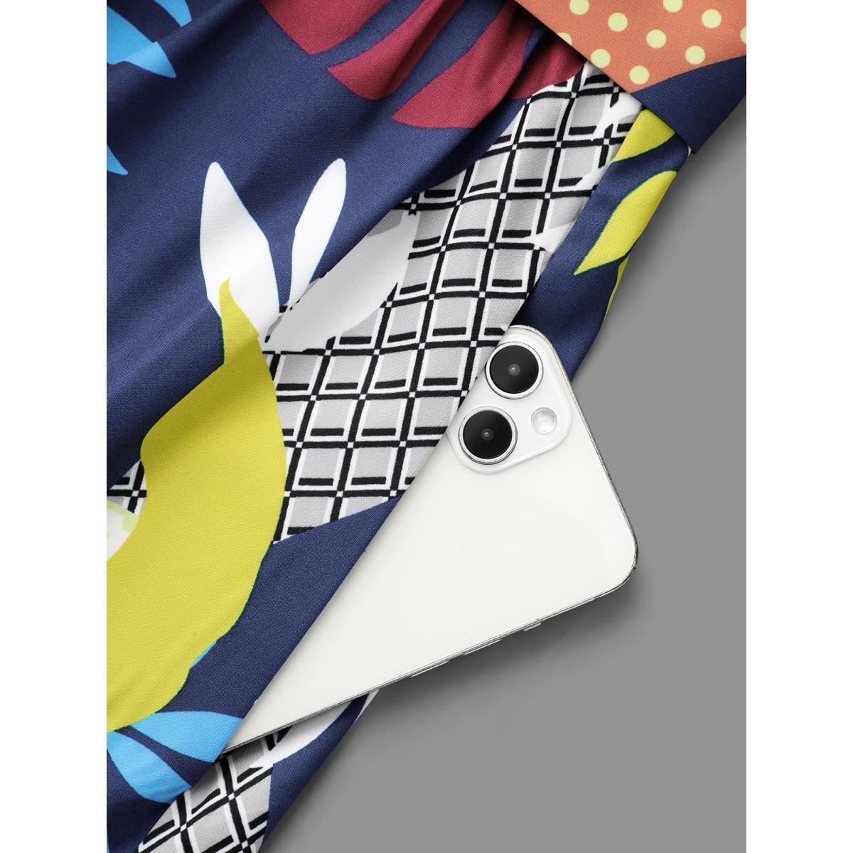 Plus Size Surplice Neck Tropical Leaf Pockets Midi Dress DarkBlue Women Elegant Belted Overlap Collar Long Sleeve Curvy BloomChic 22-24/3X Product Image