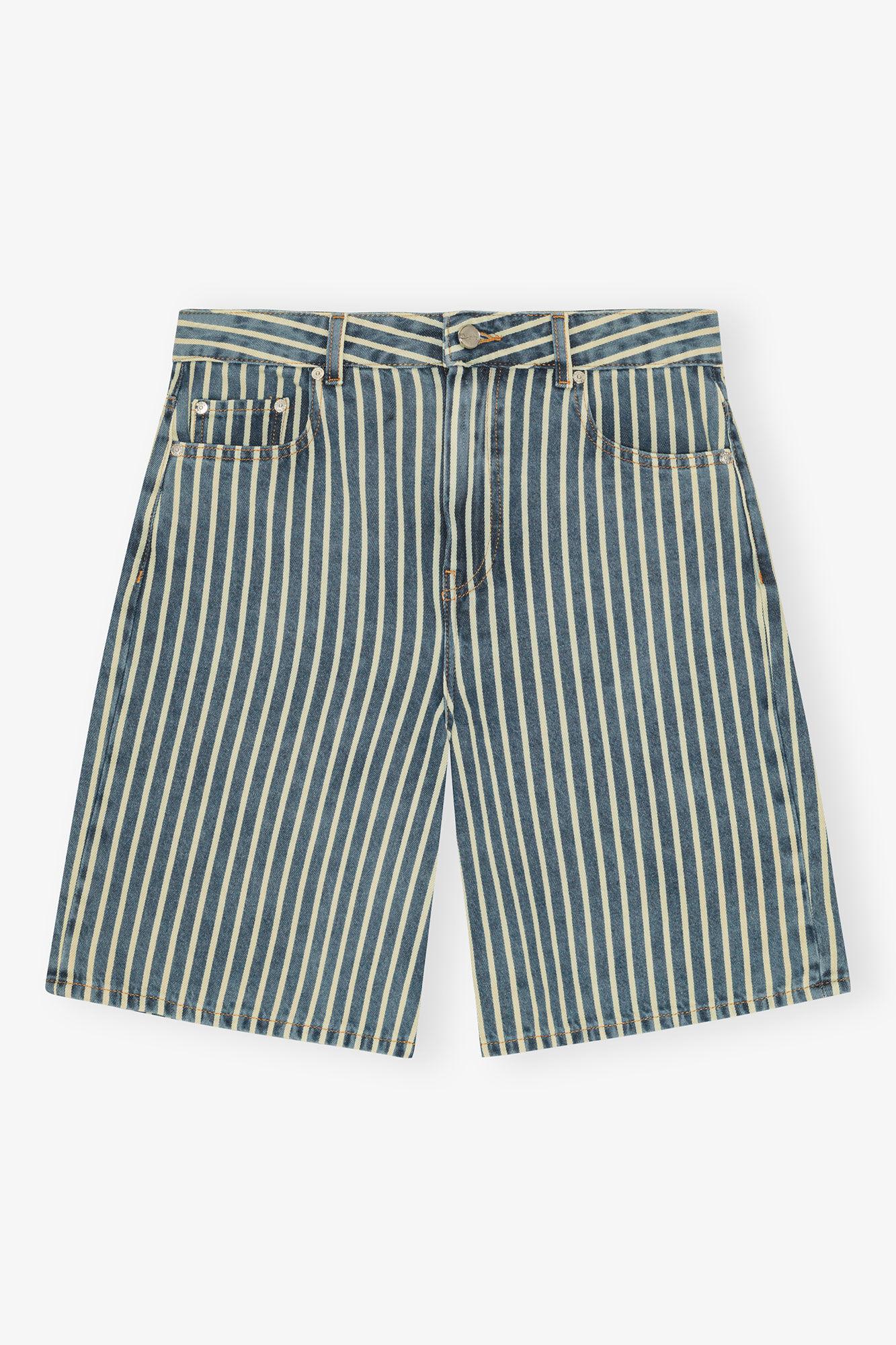 Striped Denim Shorts Product Image