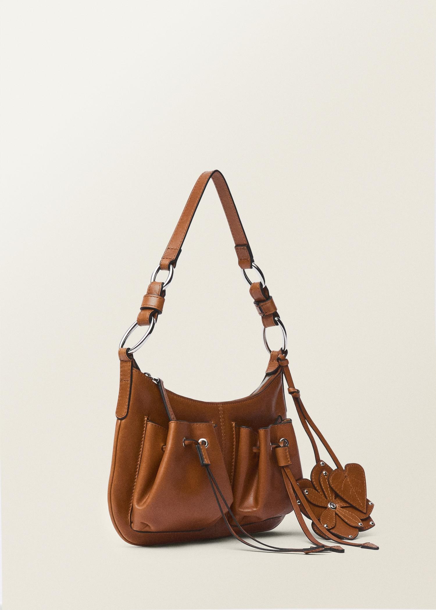 Leather shoulder bag with gathered pockets - Women | MANGO USA Product Image