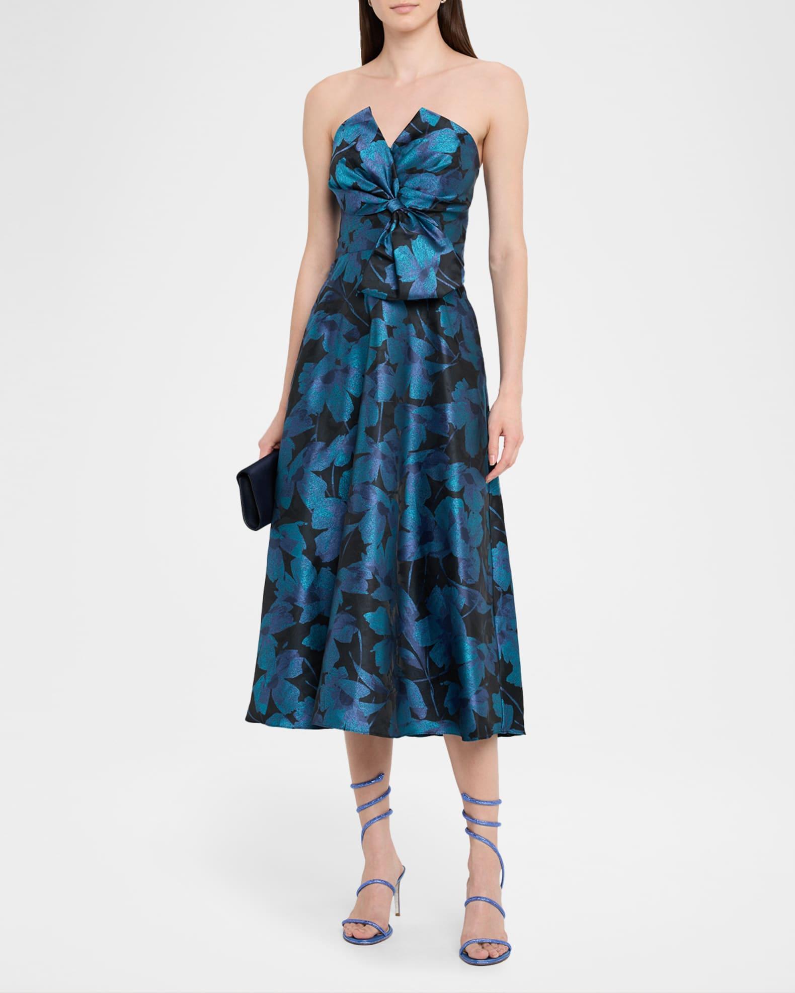 Strapless A-Line Floral Jacquard Midi Dress Product Image