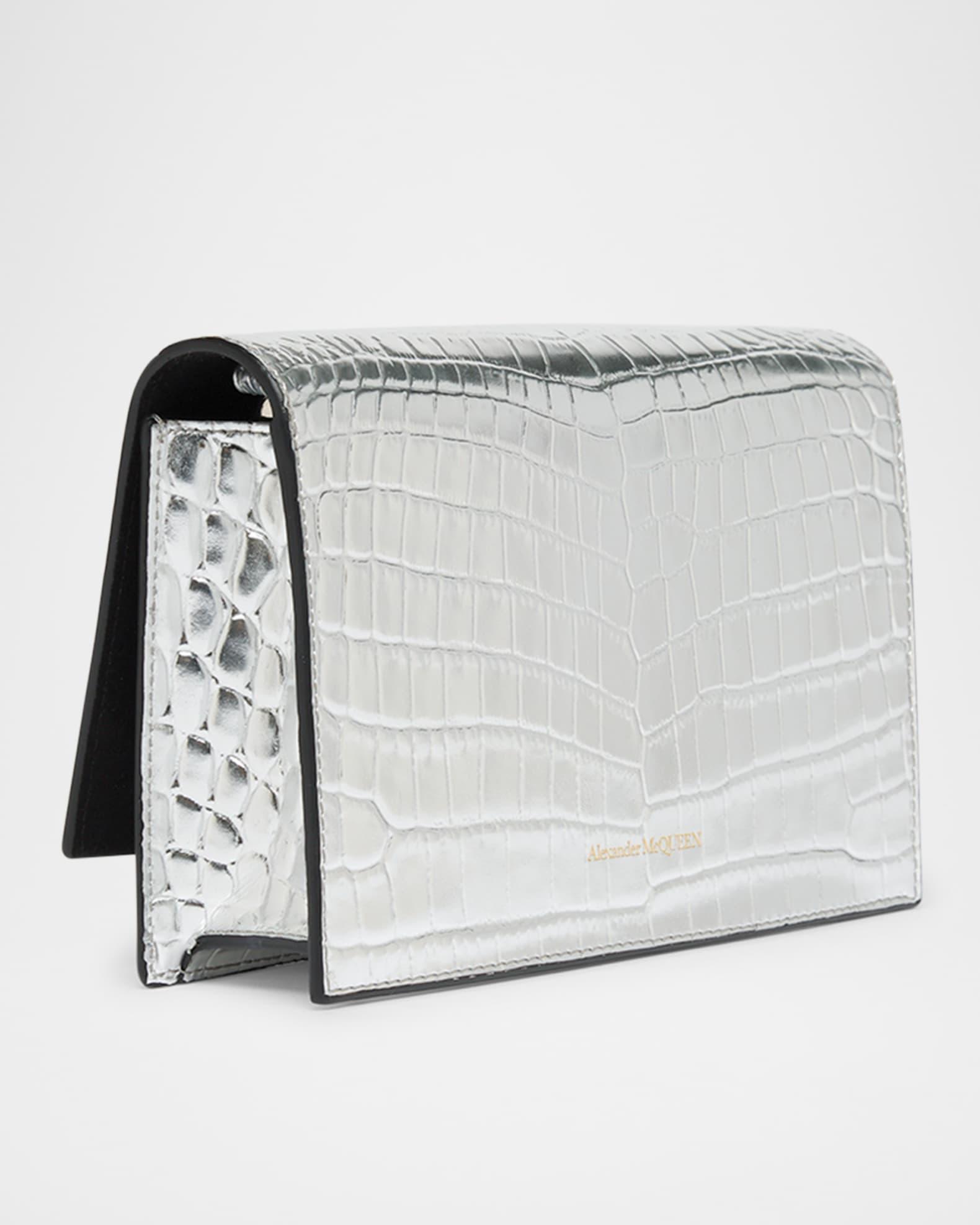 Skull Metallic Croc-Embossed Leather Shoulder Bag Product Image