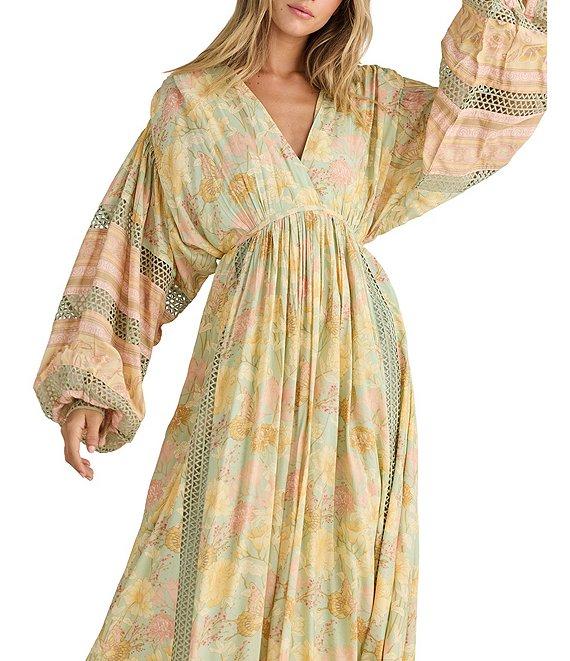 Talisman Pharoah Woven V-Neck Long Sleeve Floral Lace Insert Maxi Dress Product Image