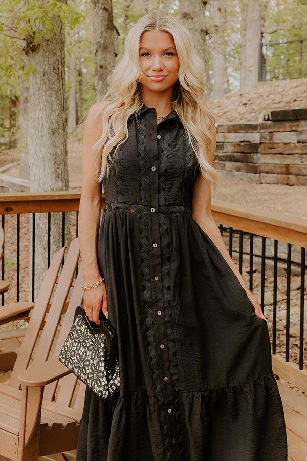 Graceful Moments Button Down Midi Dress in Black Product Image