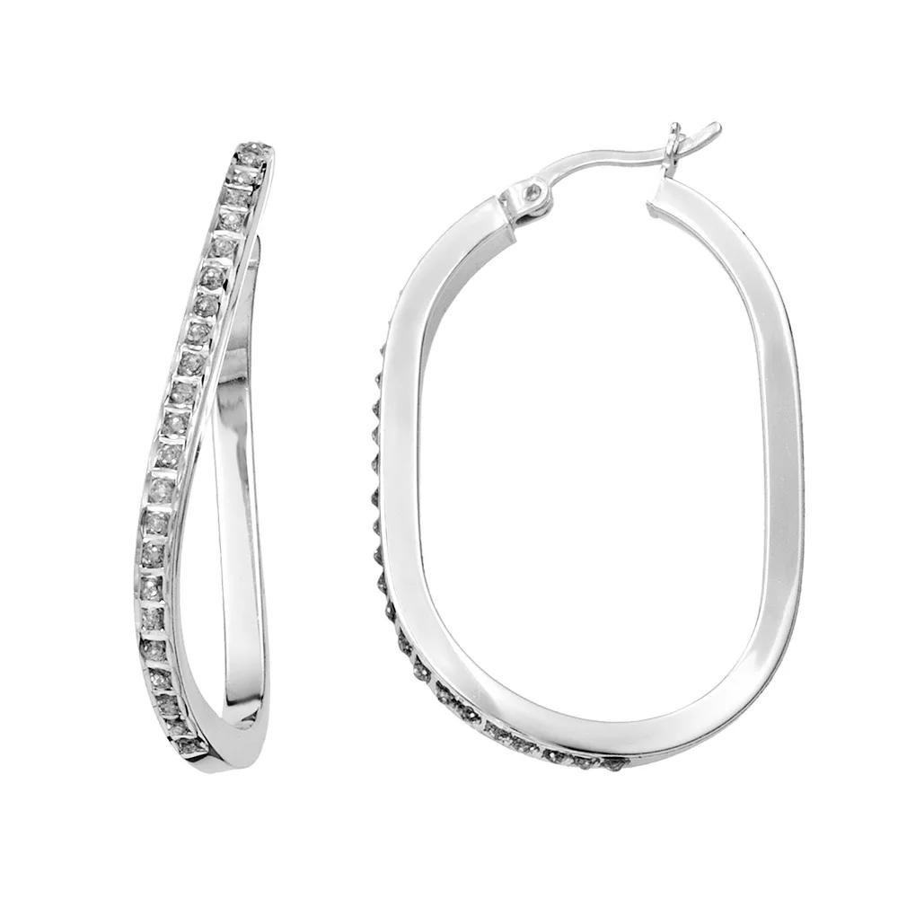 Diamond Mystique Platinum Over Silver Figure 8 Hoop Earrings, Women's, White Product Image