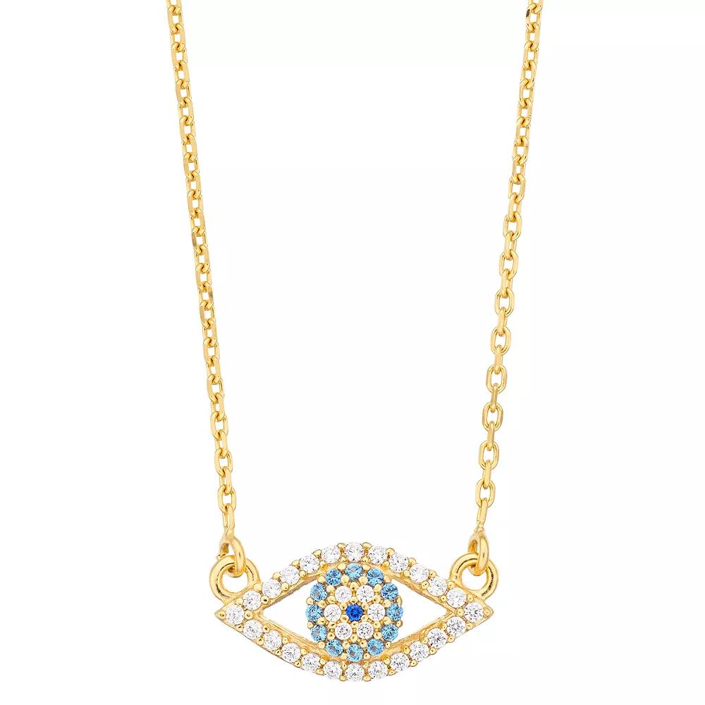 Sterling Silver Cubic Zirconia Evil Eye Necklace, Women's, Size: 18", 18k Gold Over Product Image