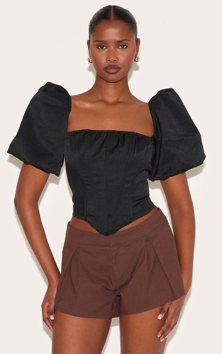 Black Puff Sleeve Woven Corset Product Image