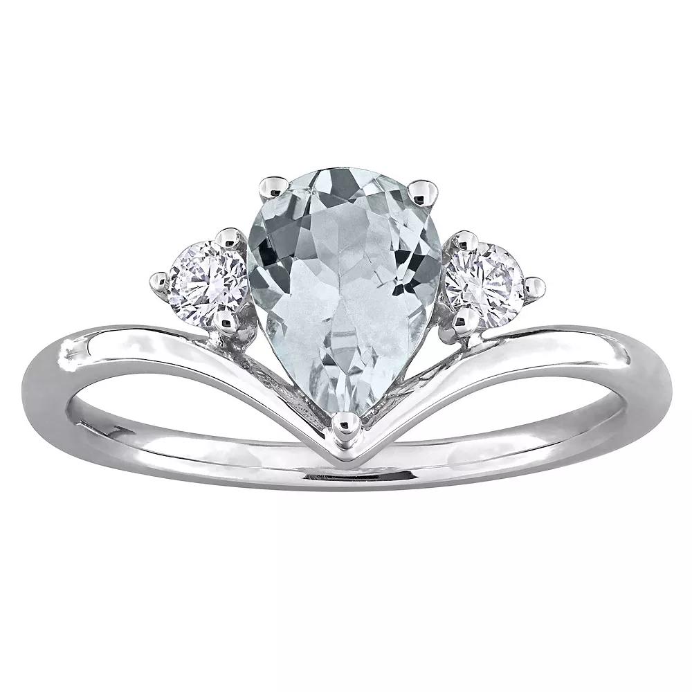 Stella Grace 14k White Gold Aquamarine & 1/6 Carat T.W. Diamond Engagement Ring, Women's, Size: 8 Product Image