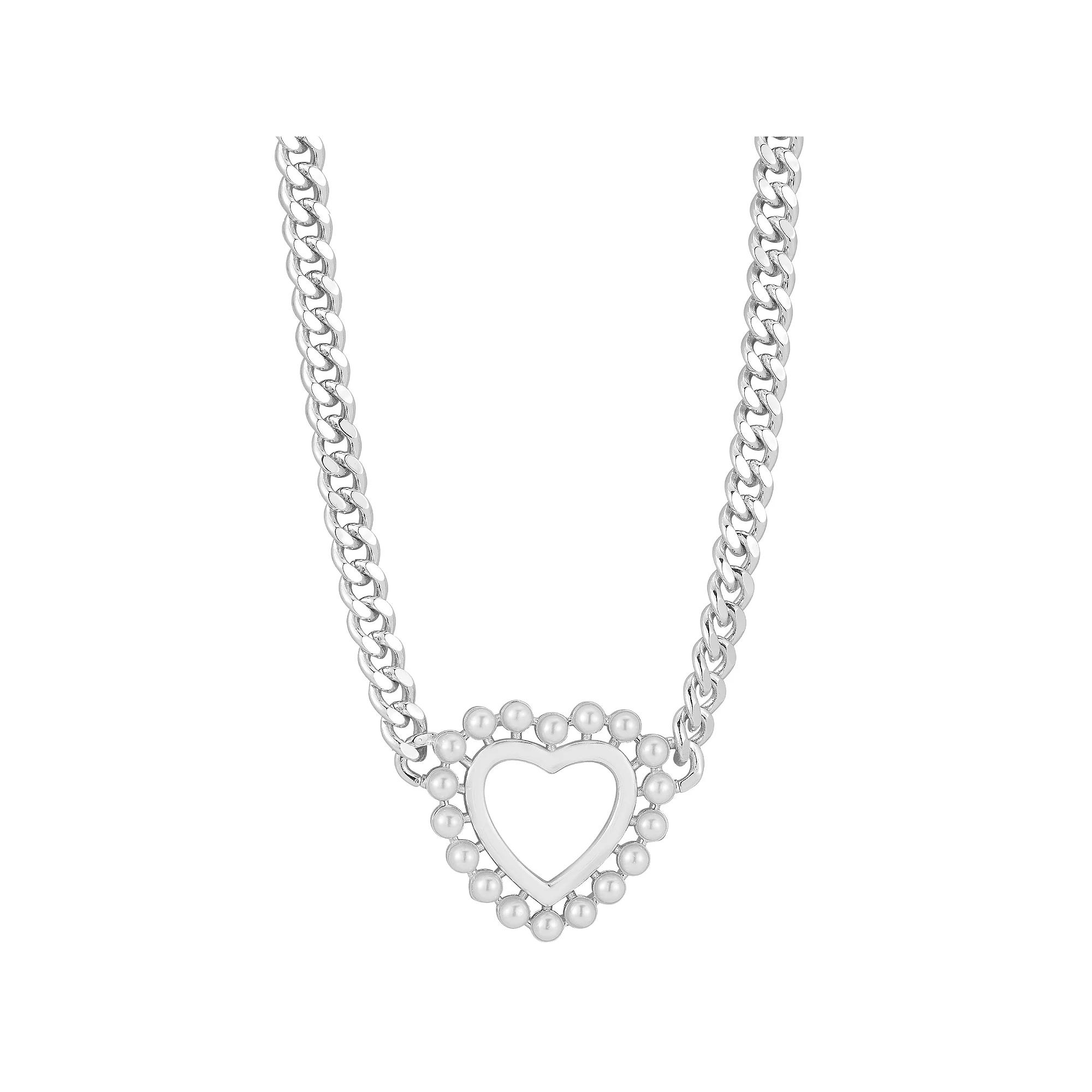 WINX 18k Gold Plated Freshwater Cultured Pearl Heart Necklace, Women's, Size: 17-19" ADJ, Silver Tone Product Image