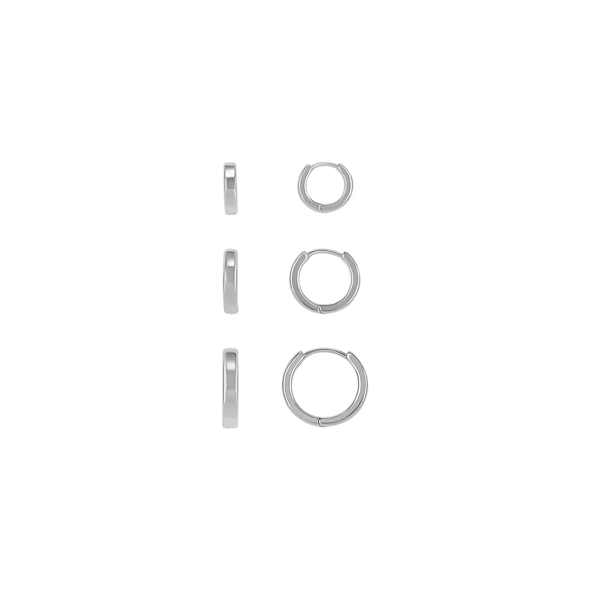 PRIMROSE 3-Pair Polished Hoop Earring Set, Women's, Silver Tone Product Image