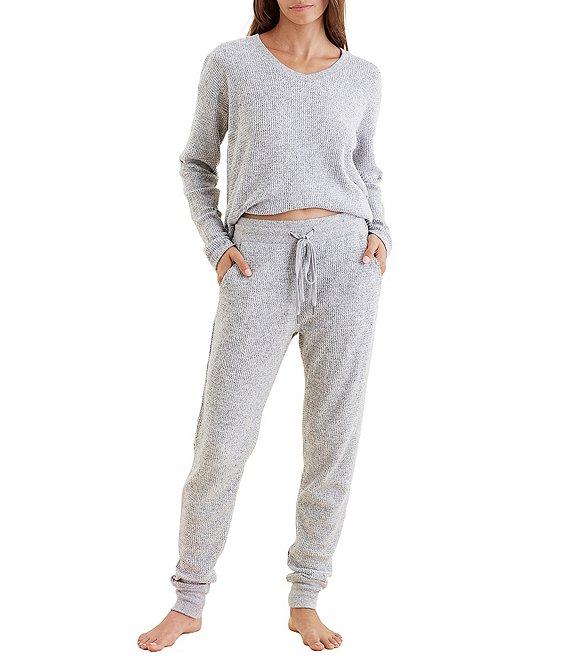 Papinelle Waffle Textured Long Sleeve V-Neck Knit Coordinating Lounge Set Product Image