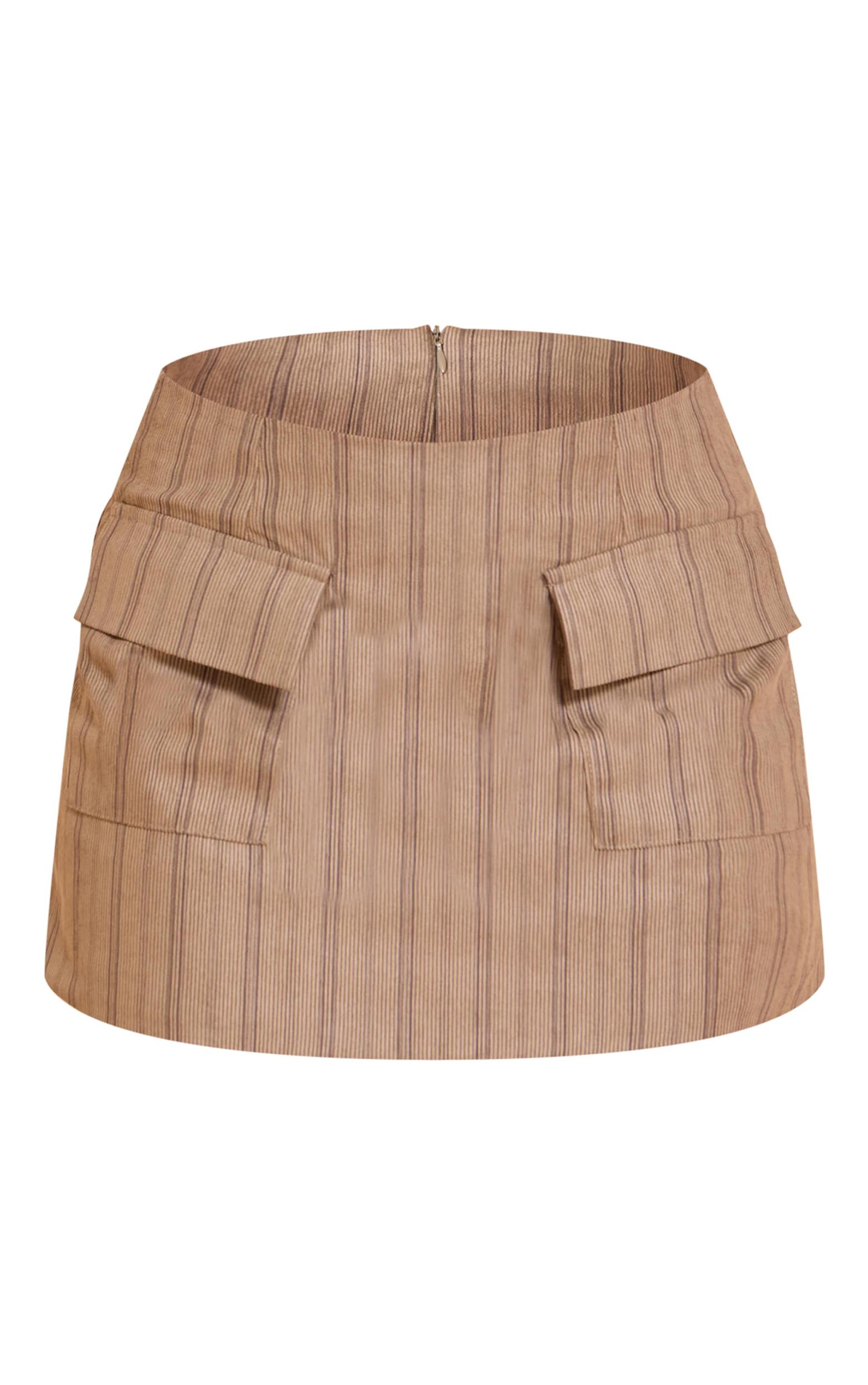 Chocolate Pinstripe Cord Pocket Front Mini Skirt Product Image