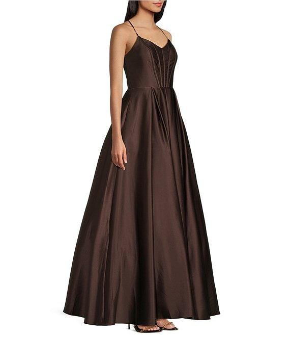 Blondie Nites V-Neck Spaghetti Strap Corset Tie Back Gown Product Image