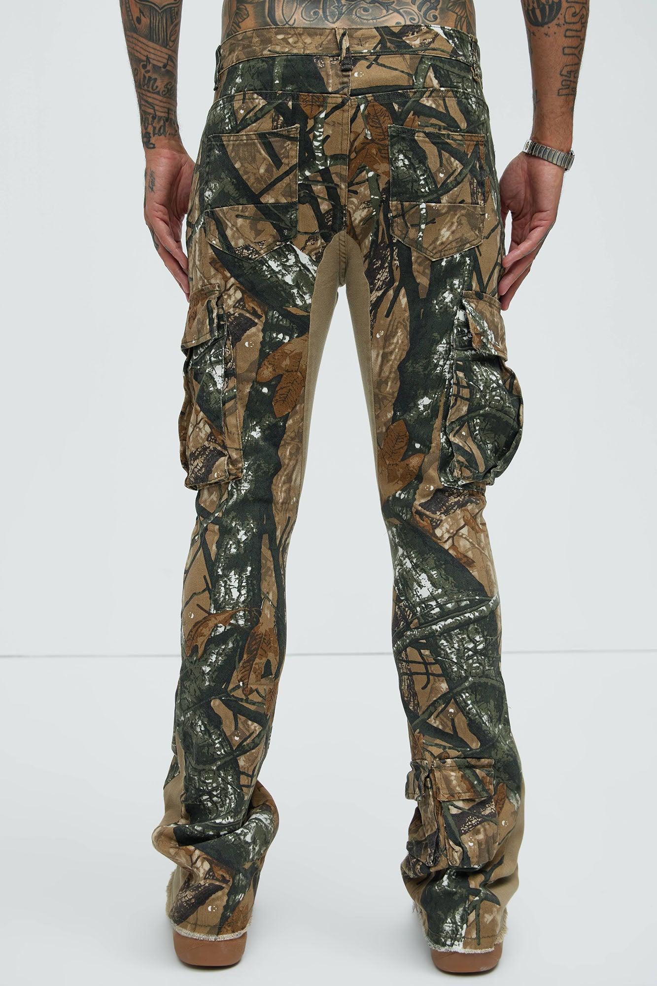 Into The Wild Panel Cargo Stacked Skinny Flare Pants - Brown/combo Product Image